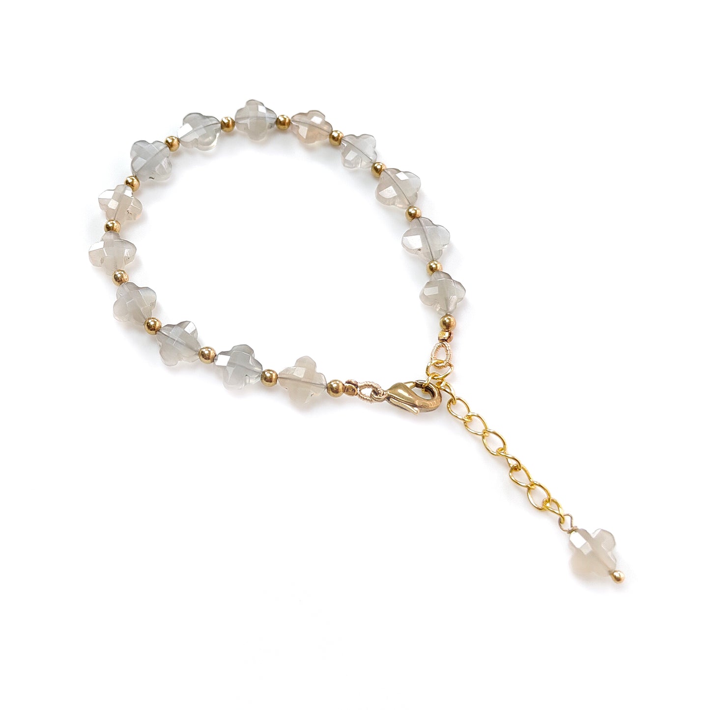 Silver Gray Moonstone Beads Bracelet: 33.55cts Natural Untreated Moonstone Fancy Both Side Faceted Checker Cut Brass Bracelet 7mm 6"+2"