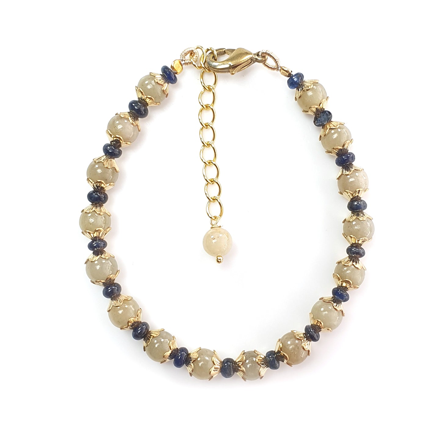 Yellow & Blue Sapphire Beads Bracelet: 58.85cts Natural Untreated Sapphire Round Plain Brass Bracelet 4mm - 6mm 6"