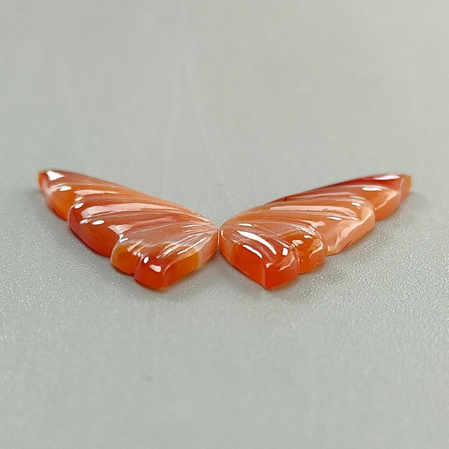 Peach Moonstone, Bi-Color Agate & Pink Opal Gemstone Carving: Natural Untreated Multi Color Gemstone Hand Carved Butterfly Pair for Jewelry