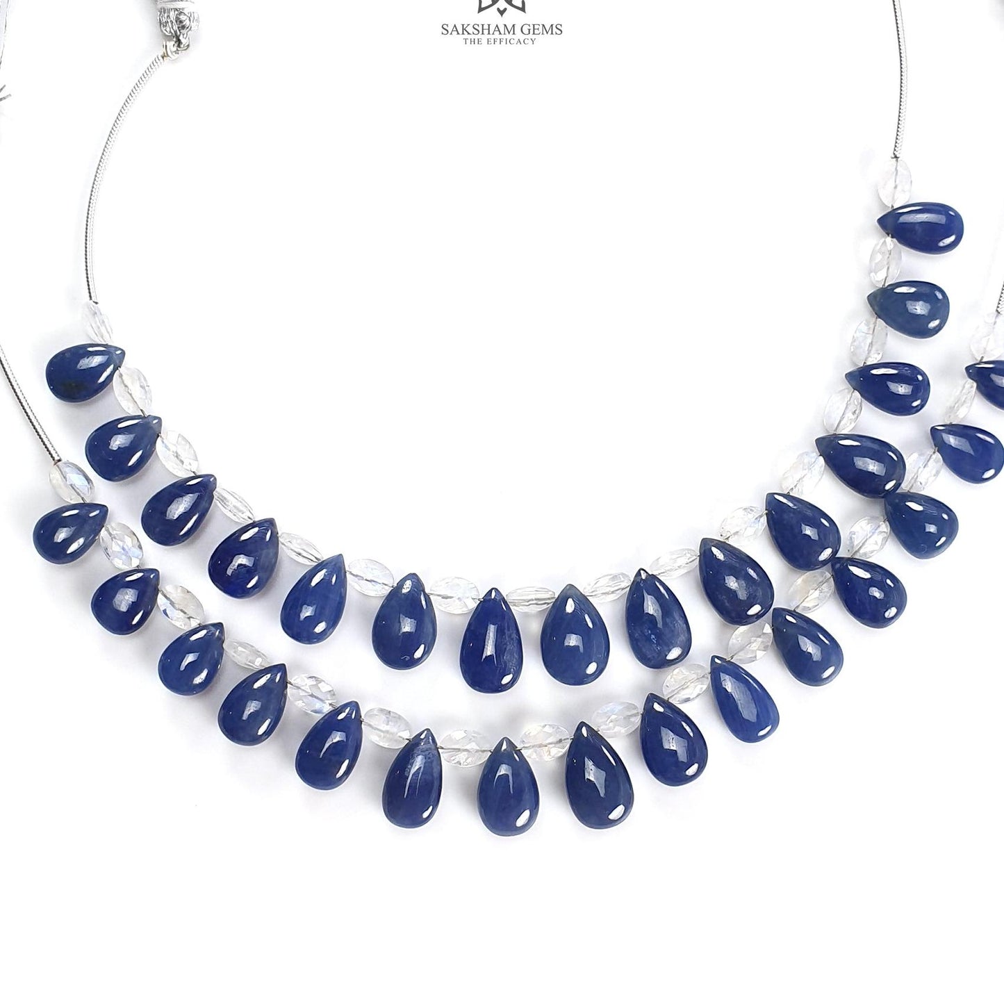 Blue Sapphire Rainbow Moonstone Plain Beads: 67.00cts (Apx) Natural Untreated Sapphire Plain Teardrop Oval 6" (Apx) Beads 9*6mm - 12*8mm