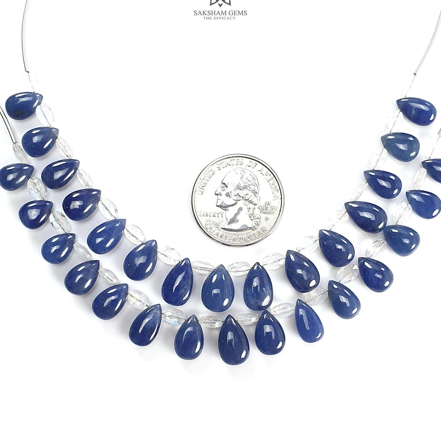 Blue Sapphire Rainbow Moonstone Plain Beads: 67.00cts (Apx) Natural Untreated Sapphire Plain Teardrop Oval 6" (Apx) Beads 9*6mm - 12*8mm