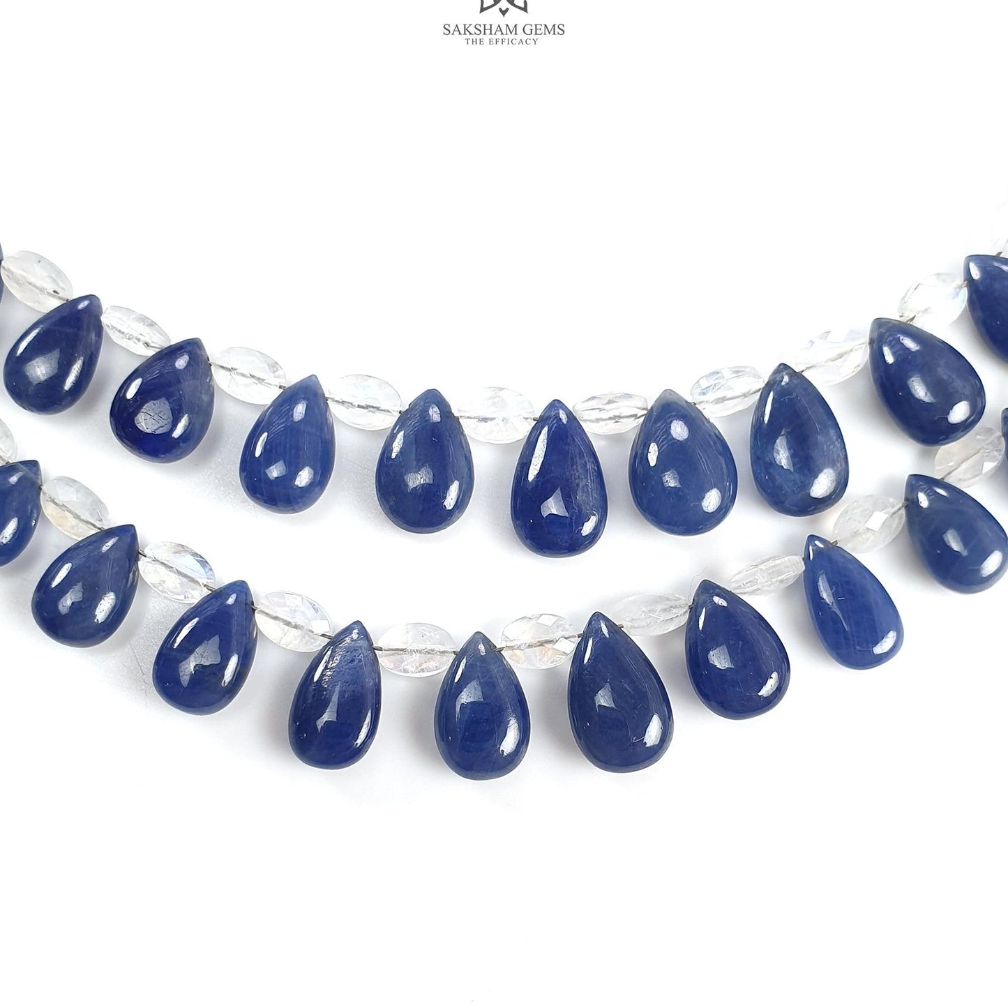 Blue Sapphire Rainbow Moonstone Plain Beads: 67.00cts (Apx) Natural Untreated Sapphire Plain Teardrop Oval 6" (Apx) Beads 9*6mm - 12*8mm