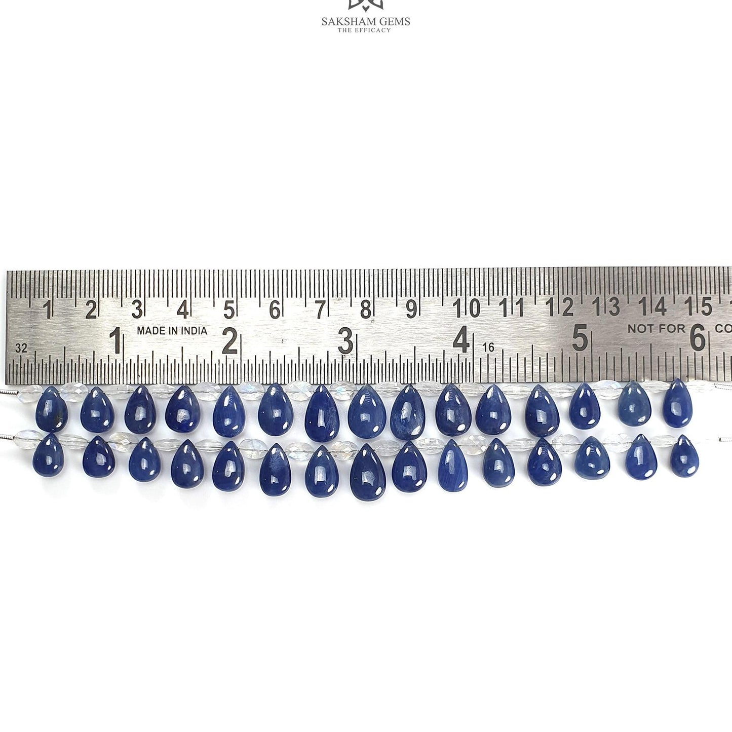 Blue Sapphire Rainbow Moonstone Plain Beads: 67.00cts (Apx) Natural Untreated Sapphire Plain Teardrop Oval 6" (Apx) Beads 9*6mm - 12*8mm