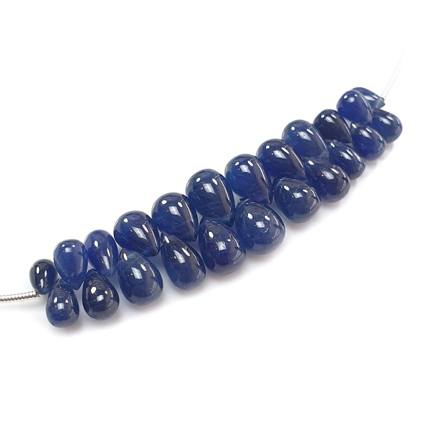 Blue Sapphire Smooth Loose Beads: 63.30cts Natural Untreated Sapphire Plain Teardrop Beads 7mm - 11mm 2.5" Strand September Birthstone