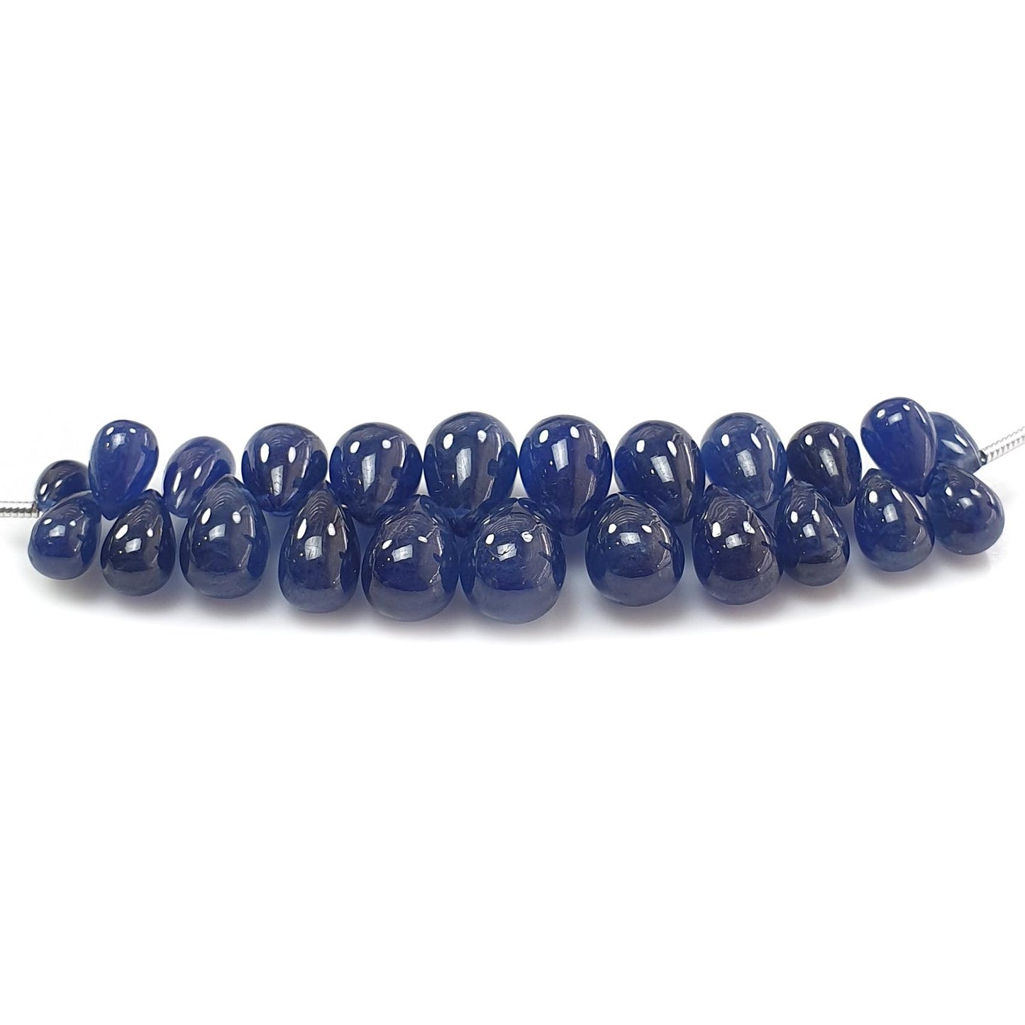 Blue Sapphire Smooth Loose Beads: 63.30cts Natural Untreated Sapphire Plain Teardrop Beads 7mm - 11mm 2.5" Strand September Birthstone