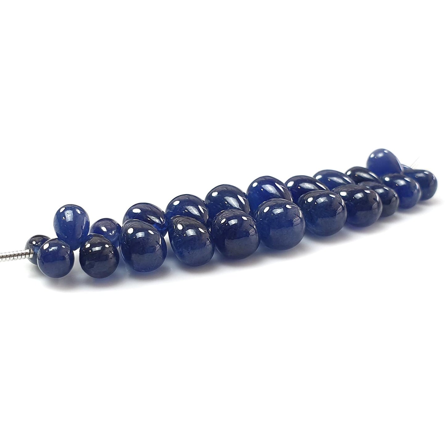 Blue Sapphire Smooth Loose Beads: 63.30cts Natural Untreated Sapphire Plain Teardrop Beads 7mm - 11mm 2.5" Strand September Birthstone