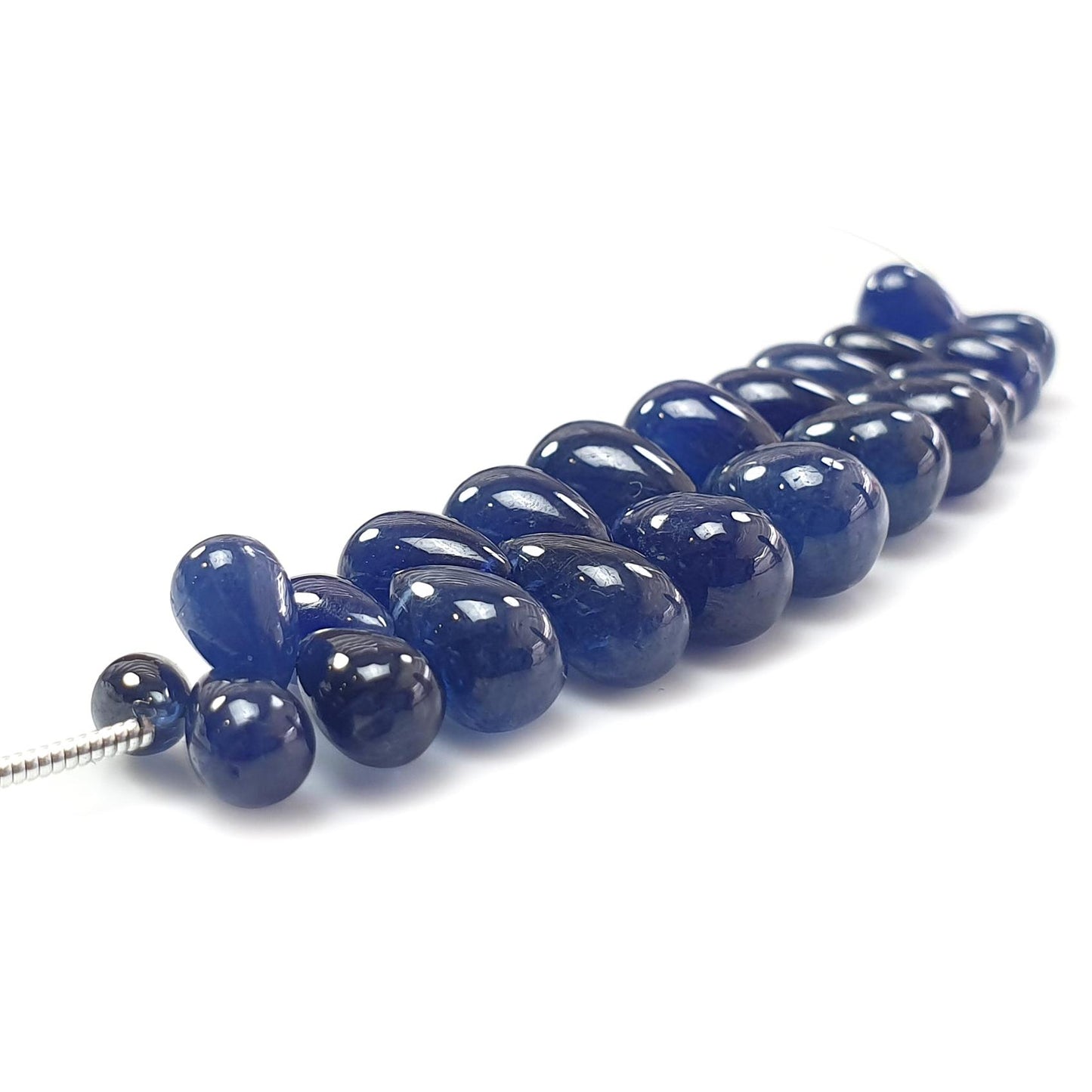 Blue Sapphire Smooth Loose Beads: 63.30cts Natural Untreated Sapphire Plain Teardrop Beads 7mm - 11mm 2.5" Strand September Birthstone
