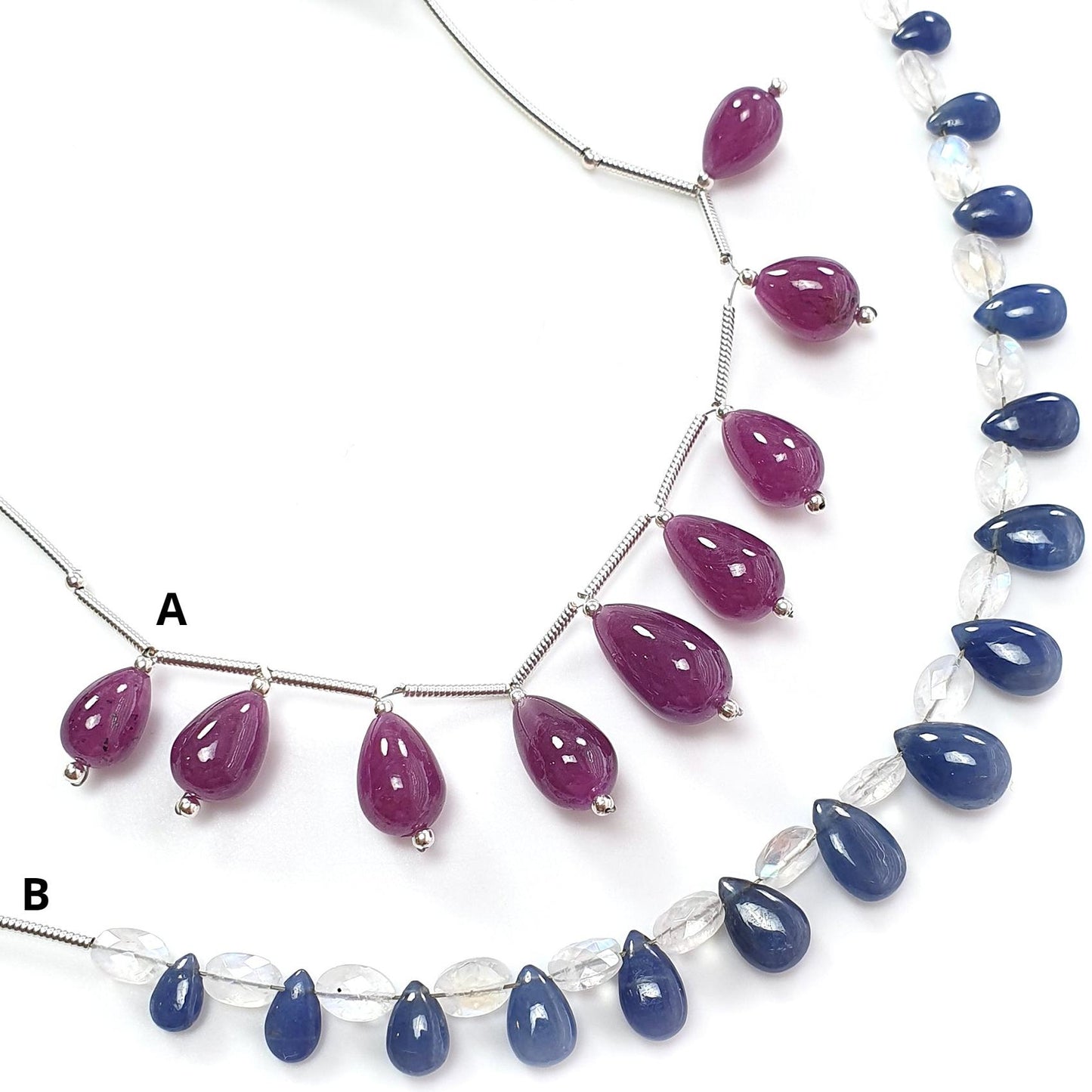Purple Ruby Blue Sapphire Moonstone Loose Beads: Natural Untreated Ruby, Sapphire Pear, Teardrops Cushion 925 Sterling Silver Plain Beads