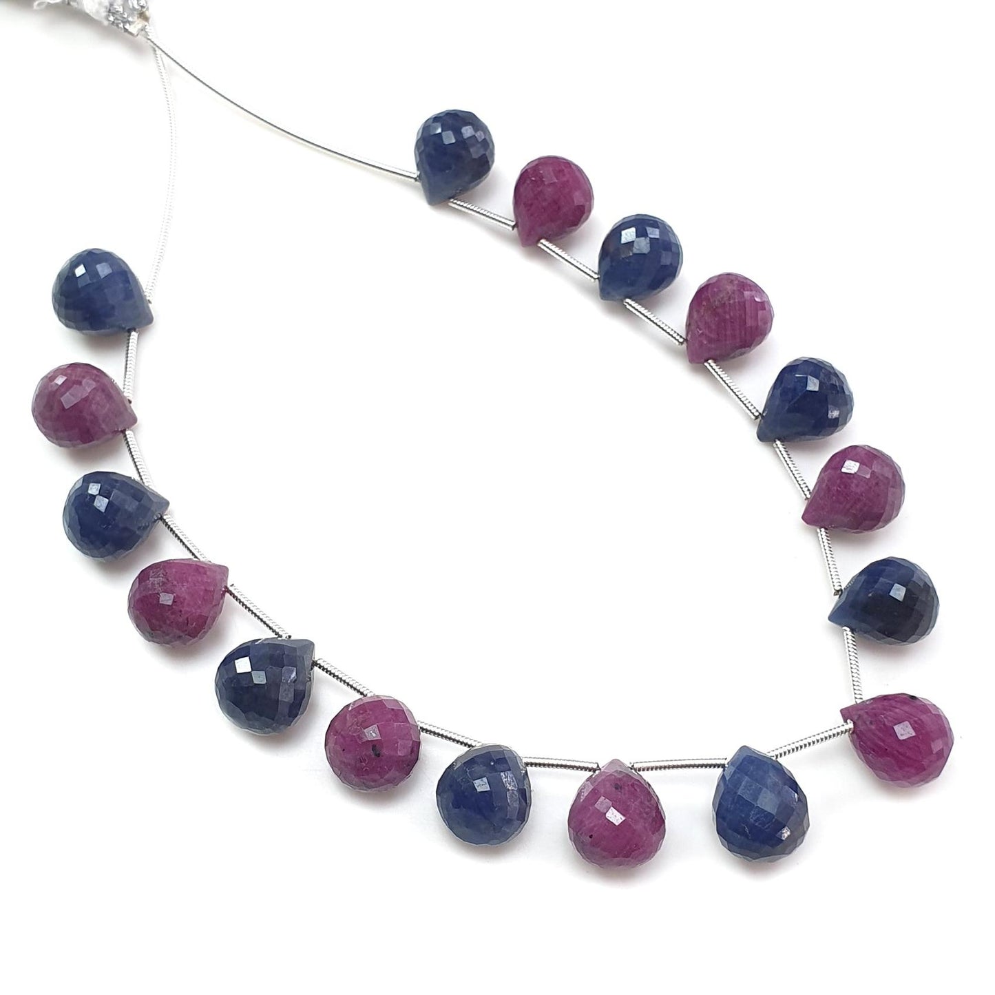 Blue Sapphire, Ruby Faceted Loose Beads: 189.00cts Natural Untreated Unheated Sapphire Checker Cut Teardrop Beads 12mm
