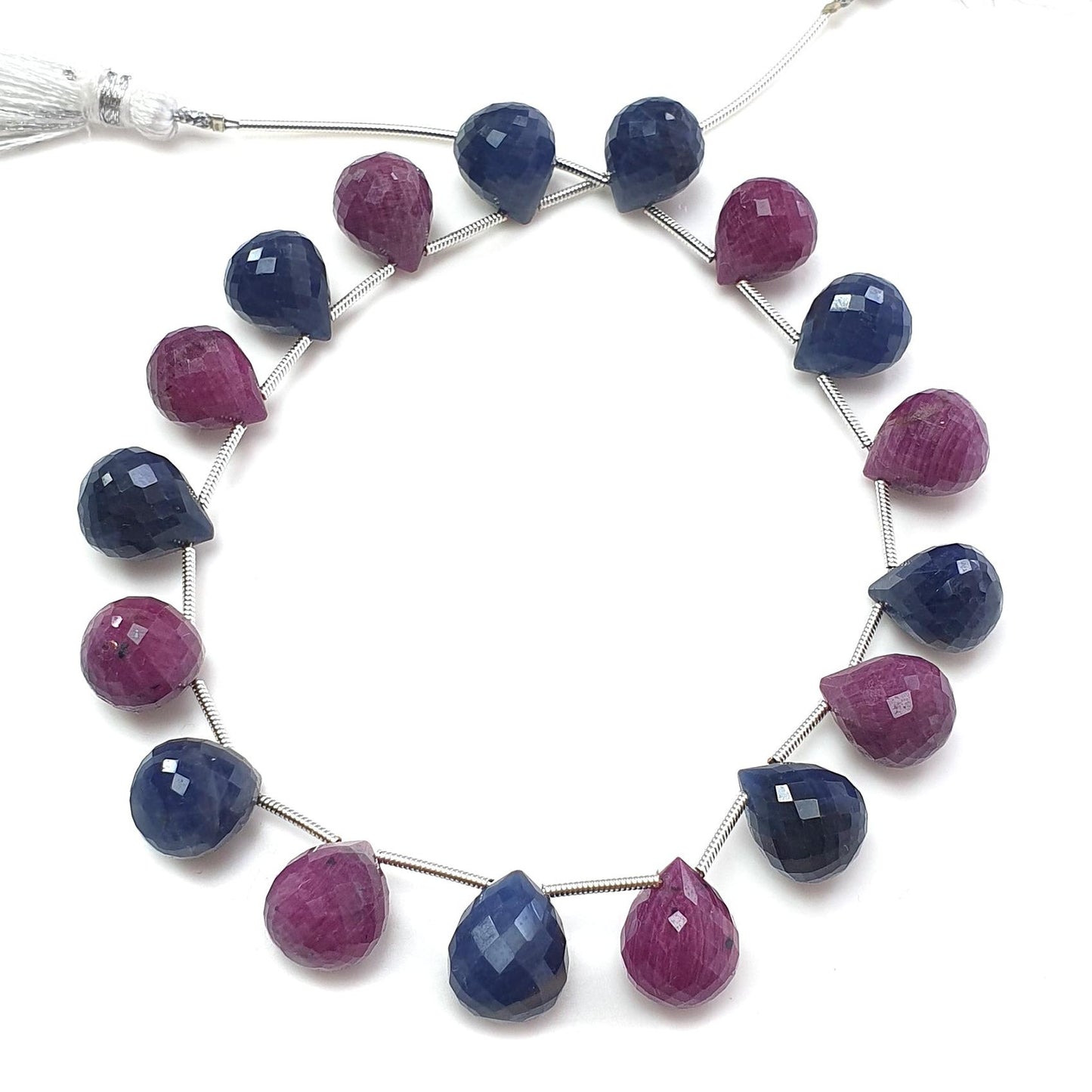 Blue Sapphire, Ruby Faceted Loose Beads: 189.00cts Natural Untreated Unheated Sapphire Checker Cut Teardrop Beads 12mm