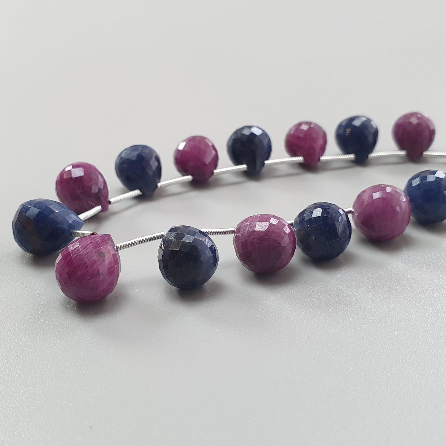 Blue Sapphire, Ruby Faceted Loose Beads: 189.00cts Natural Untreated Unheated Sapphire Checker Cut Teardrop Beads 12mm