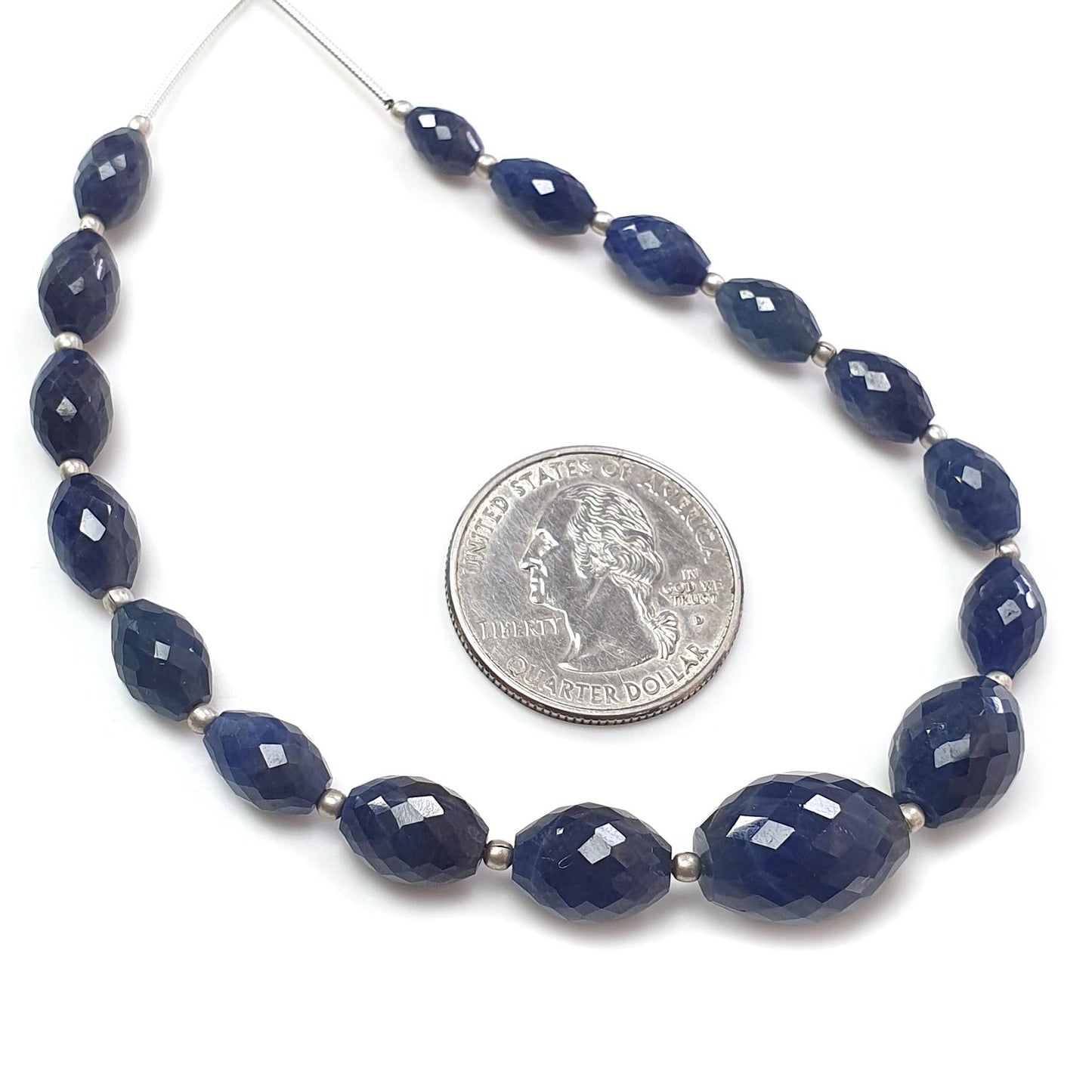 Blue Sapphire Faceted Loose Beads: 92.40cts Natural Untreated Sapphire Checker Cut Fancy Beads 7mm - 15mm 8" Strand September Birthstone