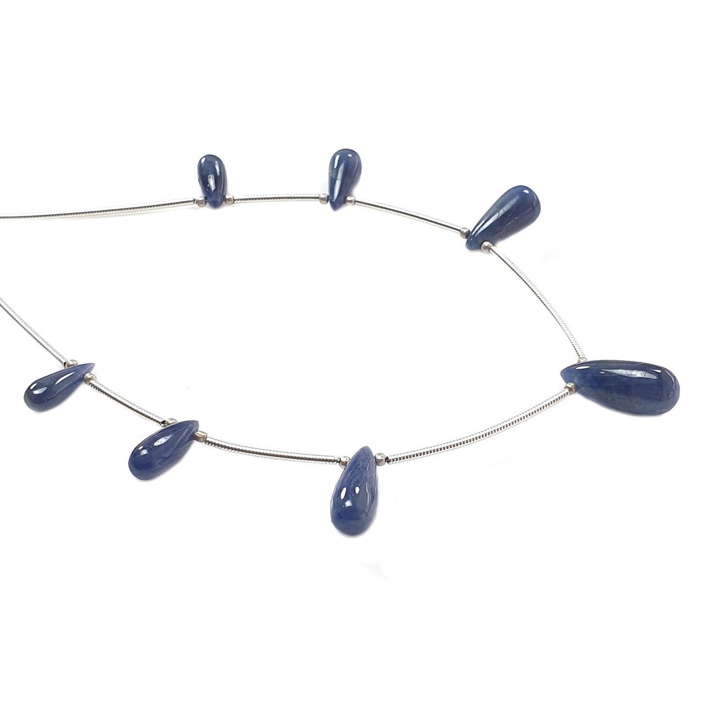 Blue Sapphire Smooth Loose Beads: 30.50cts Natural Untreated Sapphire Plain Teardrops 925 Silver Beads 11mm - 16mm September Birthstone