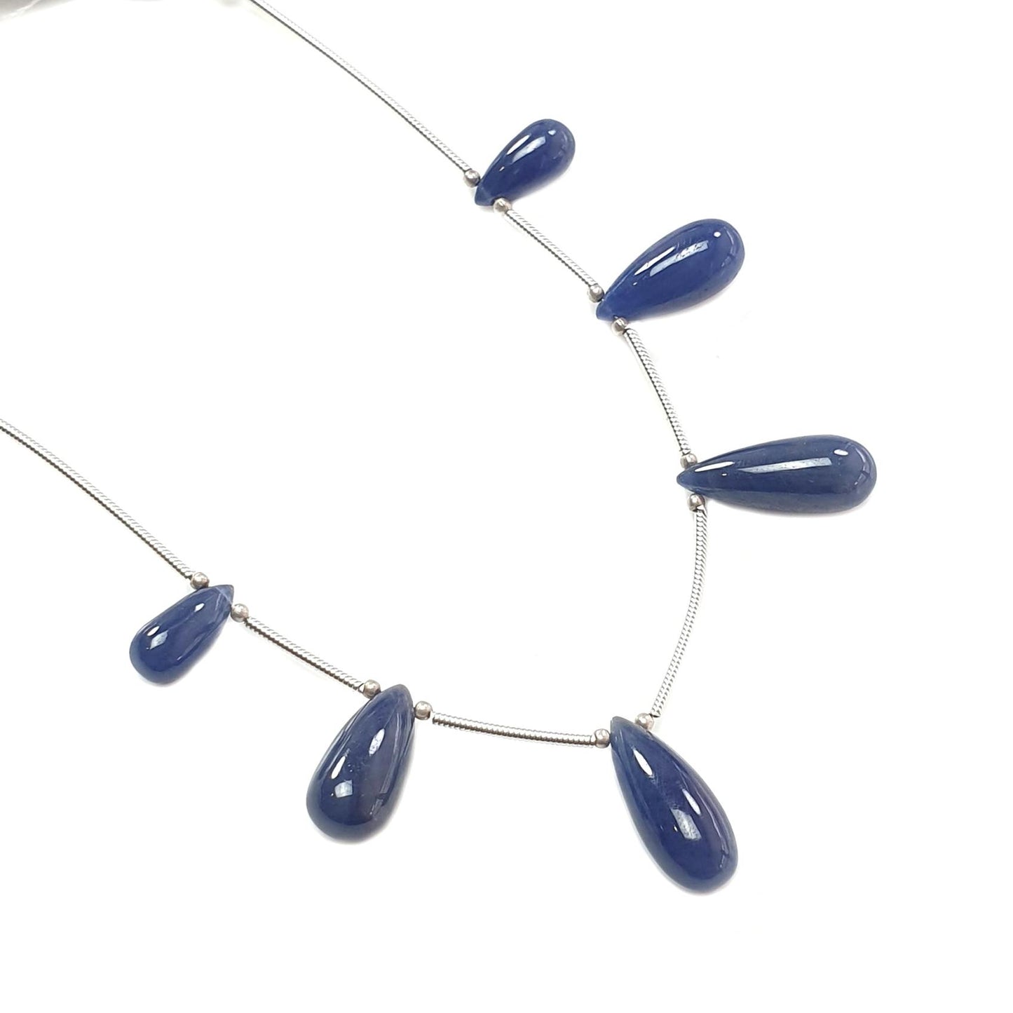 Blue Sapphire Smooth Loose Beads: 43.15cts Natural Untreated Sapphire Plain Teardrops 925 Silver Beads 11mm - 18mm September Birthstone