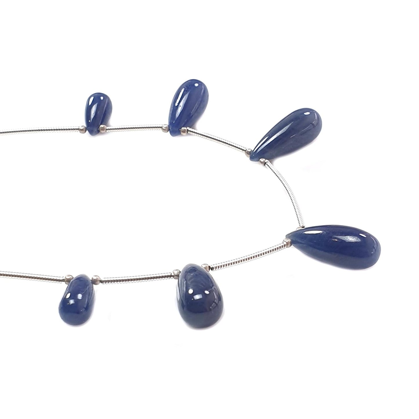 Blue Sapphire Smooth Loose Beads: 43.15cts Natural Untreated Sapphire Plain Teardrops 925 Silver Beads 11mm - 18mm September Birthstone