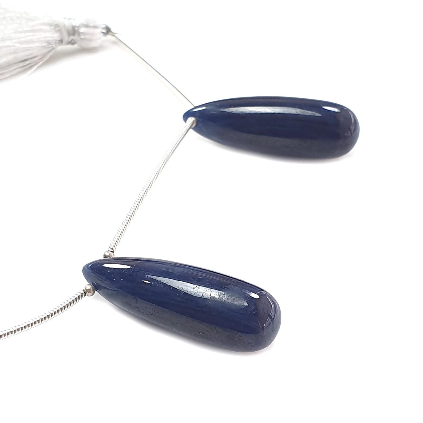Blue Sapphire Smooth Loose Beads: 66.90cts Natural Untreated Sapphire Plain Teardrops 925 Silver Beads 30mm September Birthstone