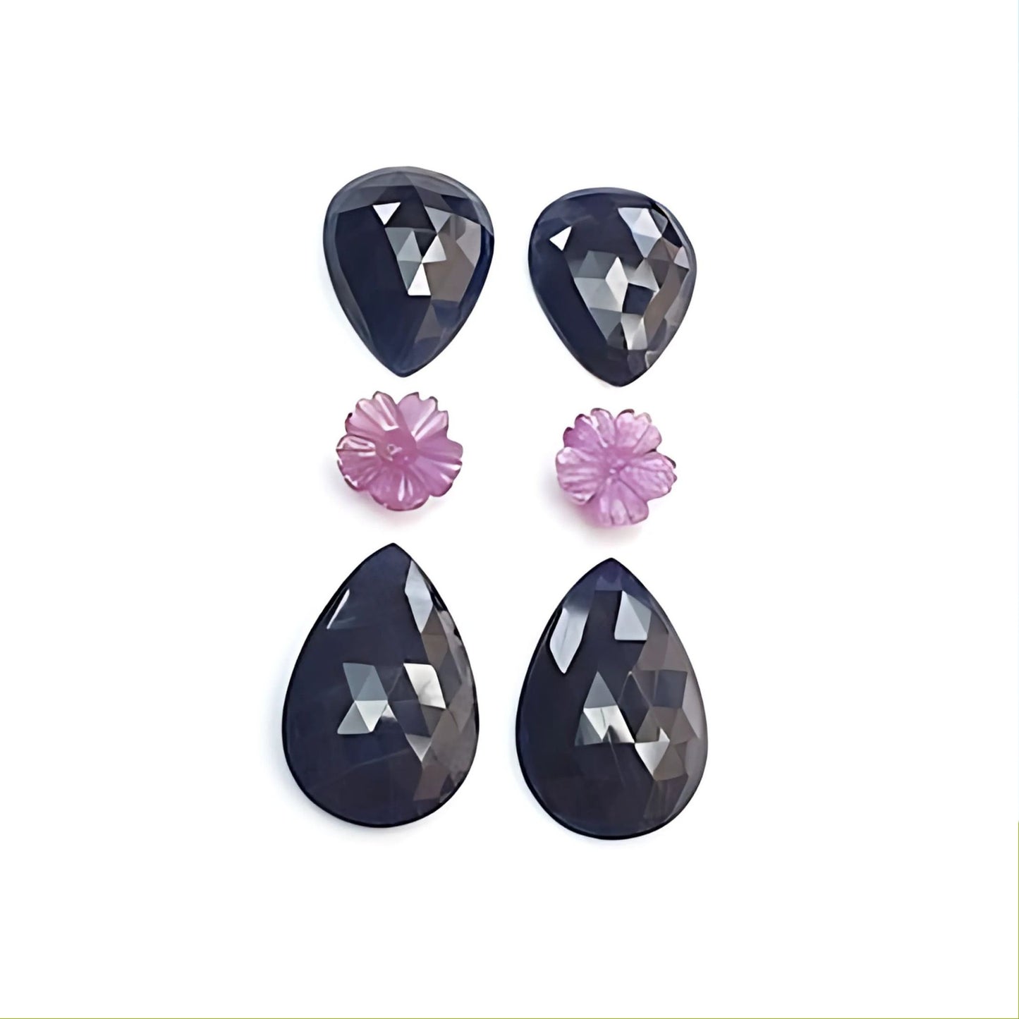 sapphire pear, round rose cut