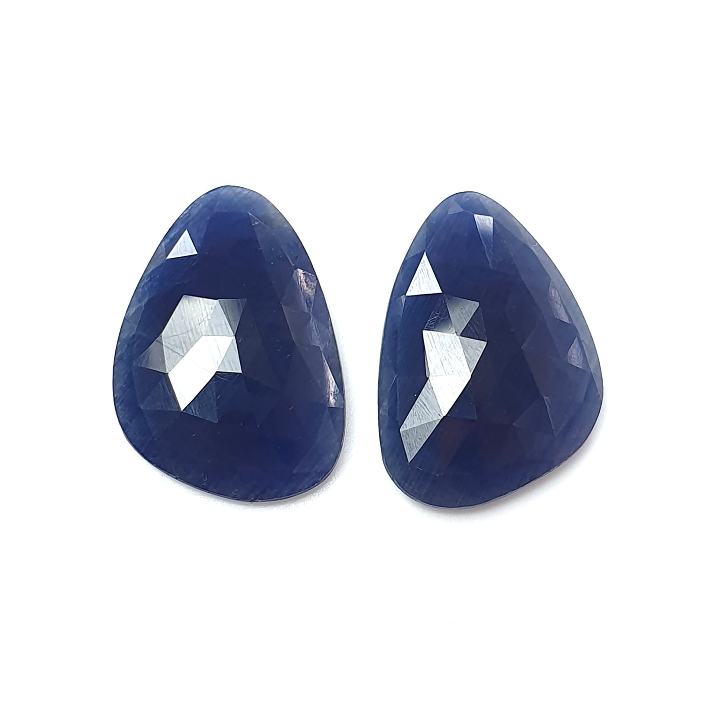 Blue Sapphire Gemstone Rose Cut : 33.40ctsNatural Untreated Sapphire Both Side Faceted Uneven Shape Pair 23*16mm For Jewelry