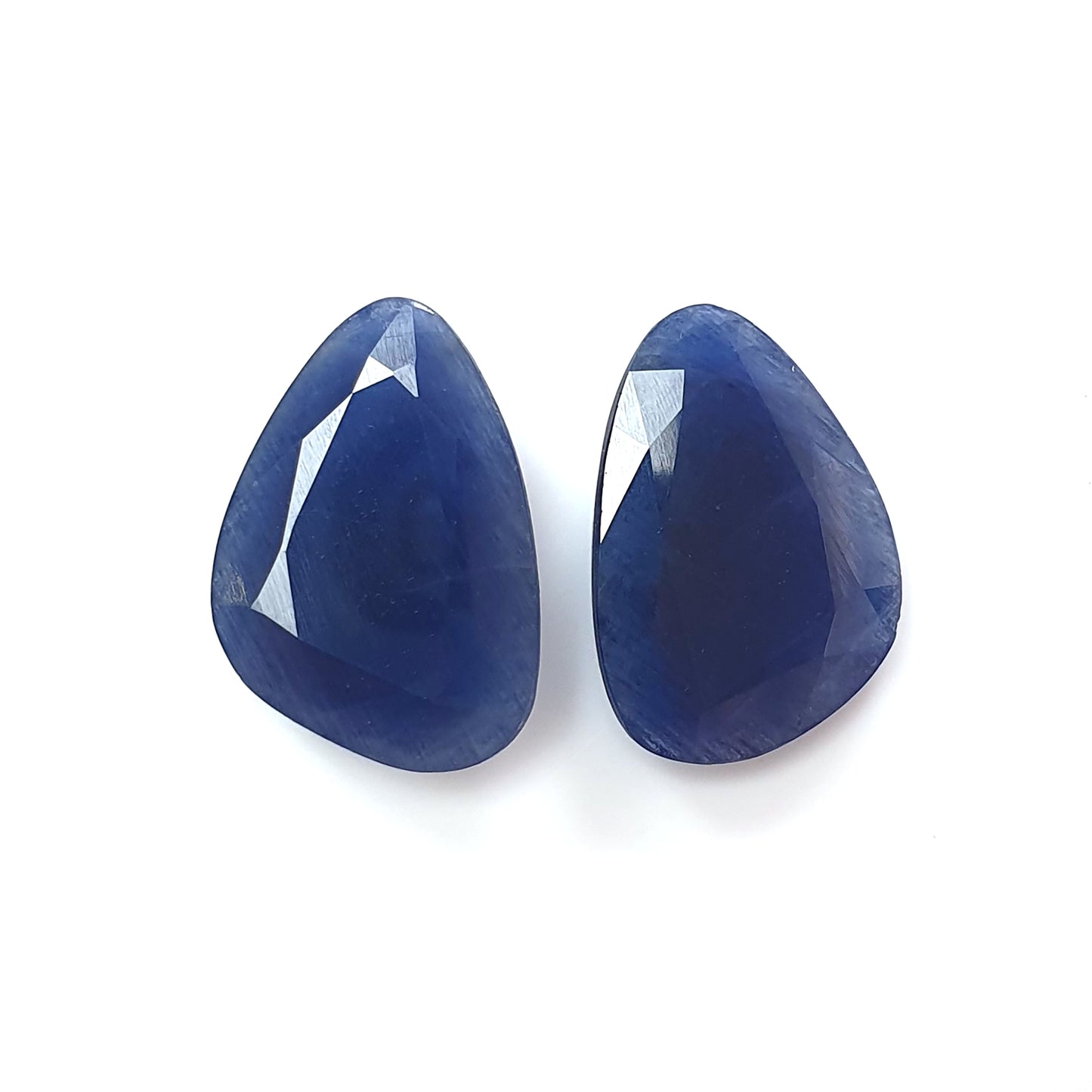 Blue Sapphire Gemstone Rose Cut : 33.40ctsNatural Untreated Sapphire Both Side Faceted Uneven Shape Pair 23*16mm For Jewelry