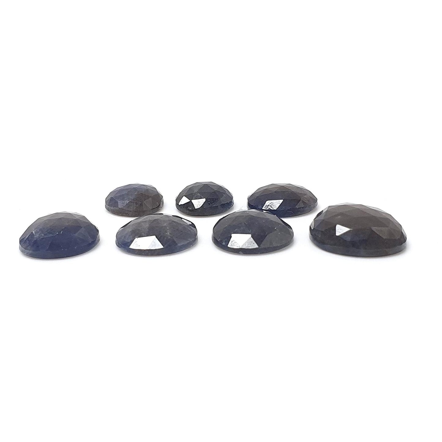 Blue, Silver Sheen Sapphire Gemstone Rose Cut Slices: 37.70cts Natural Untreated Sapphire Egg Shape 11*9mm - 15.5*13mm 7pcs Lot for Jewelry