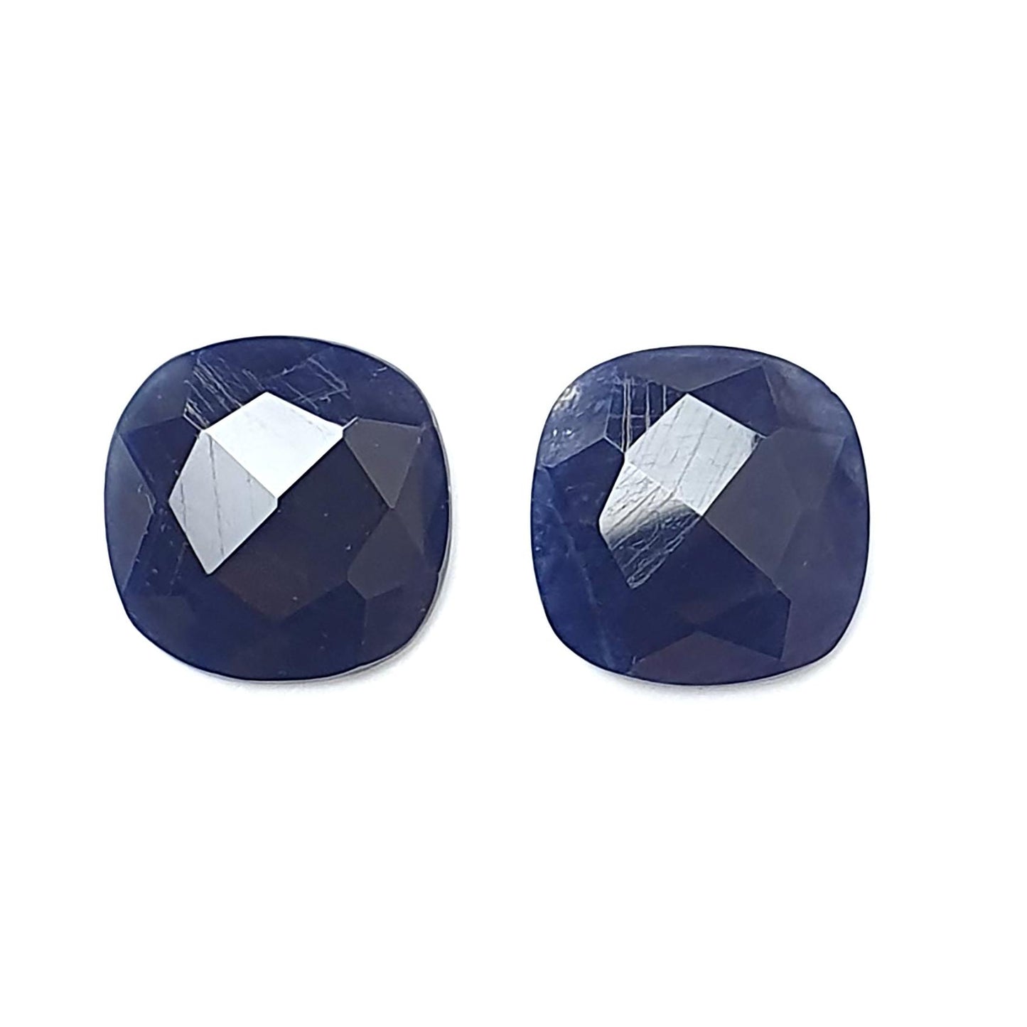 Blue Sapphire Gemstone Checker Cut: Natural Untreated Unheated Sapphire Cushion Shape Pair for Jewelry September Birthstone