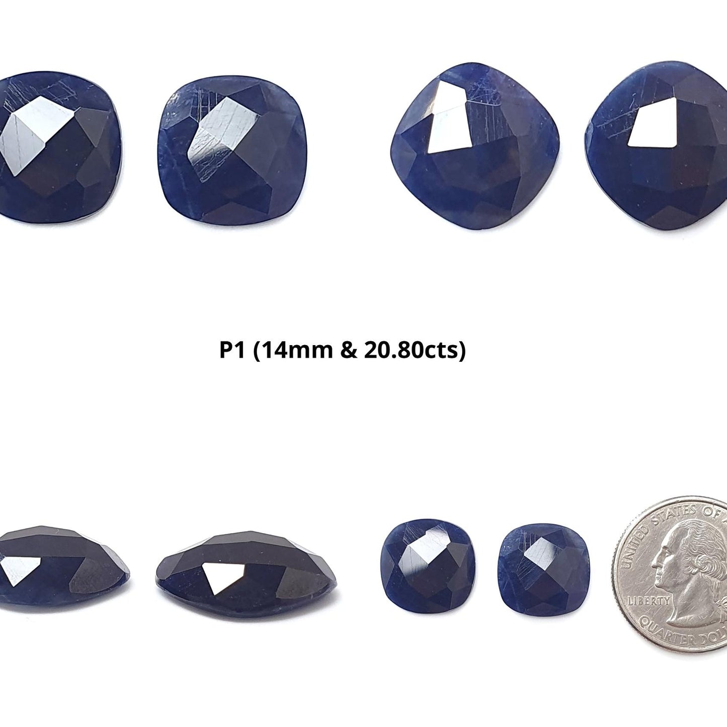 Blue Sapphire Gemstone Checker Cut: Natural Untreated Unheated Sapphire Cushion Shape Pair for Jewelry September Birthstone