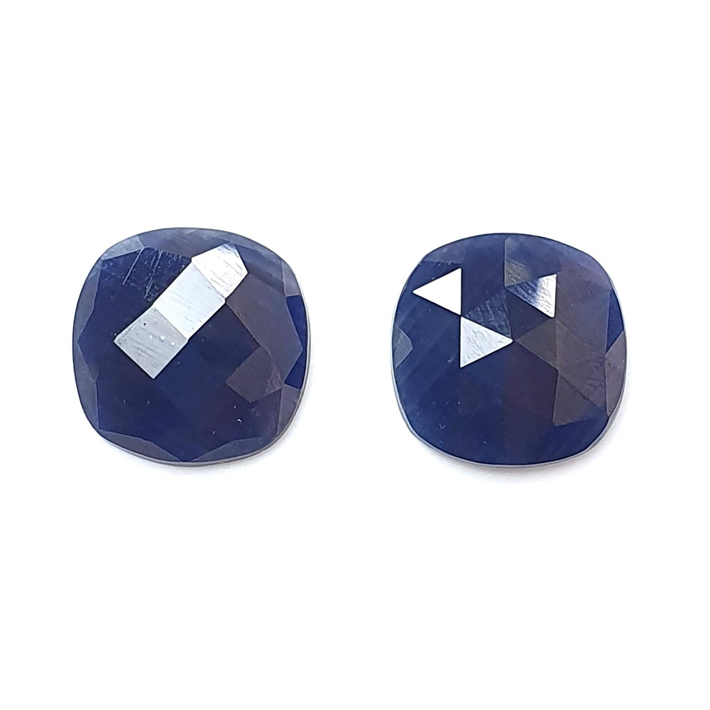 Blue Sapphire Gemstone Checker Cut: Natural Untreated Unheated Sapphire Cushion Shape Pair for Jewelry September Birthstone