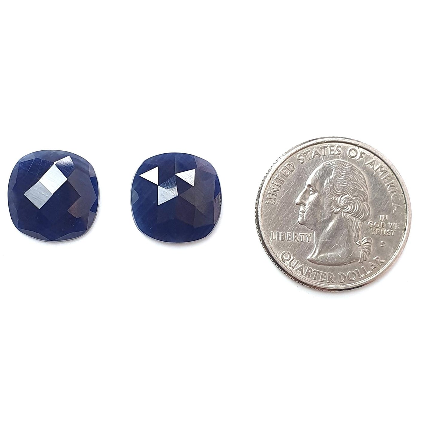 Blue Sapphire Gemstone Checker Cut: Natural Untreated Unheated Sapphire Cushion Shape Pair for Jewelry September Birthstone