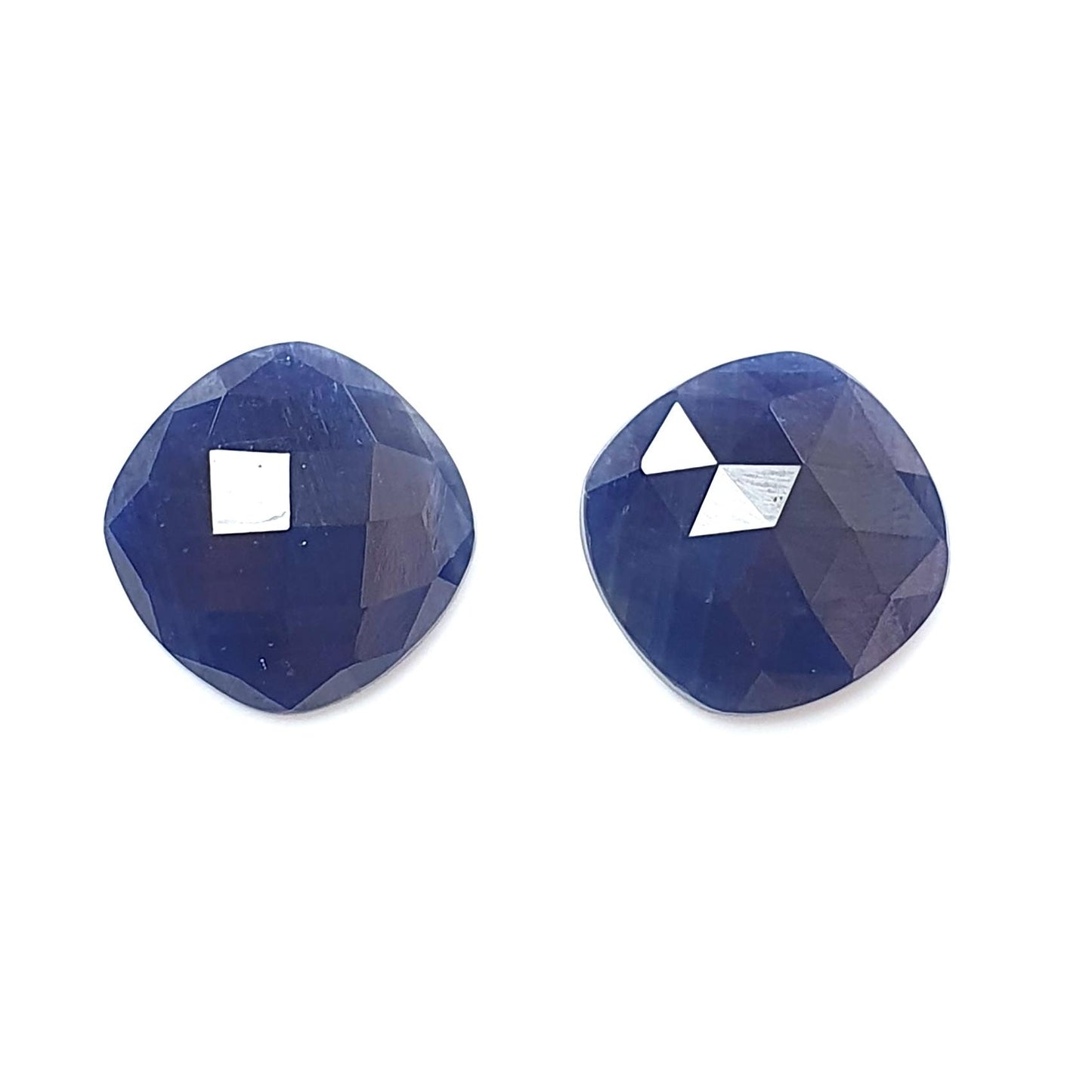 Blue Sapphire Gemstone Checker Cut: Natural Untreated Unheated Sapphire Cushion Shape Pair for Jewelry September Birthstone