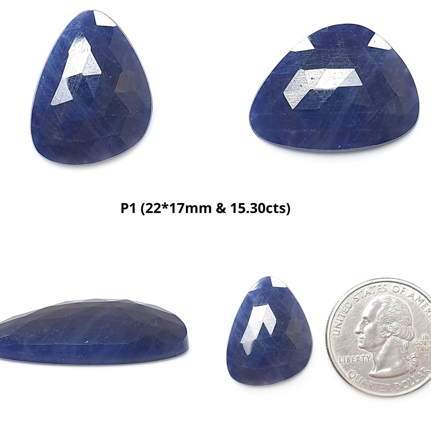 Blue Sapphire Gemstone Rose Cut Slices: Natural Untreated Unheated Sapphire Faceted Fancy Shape 1pc for Jewelry September Birthstone