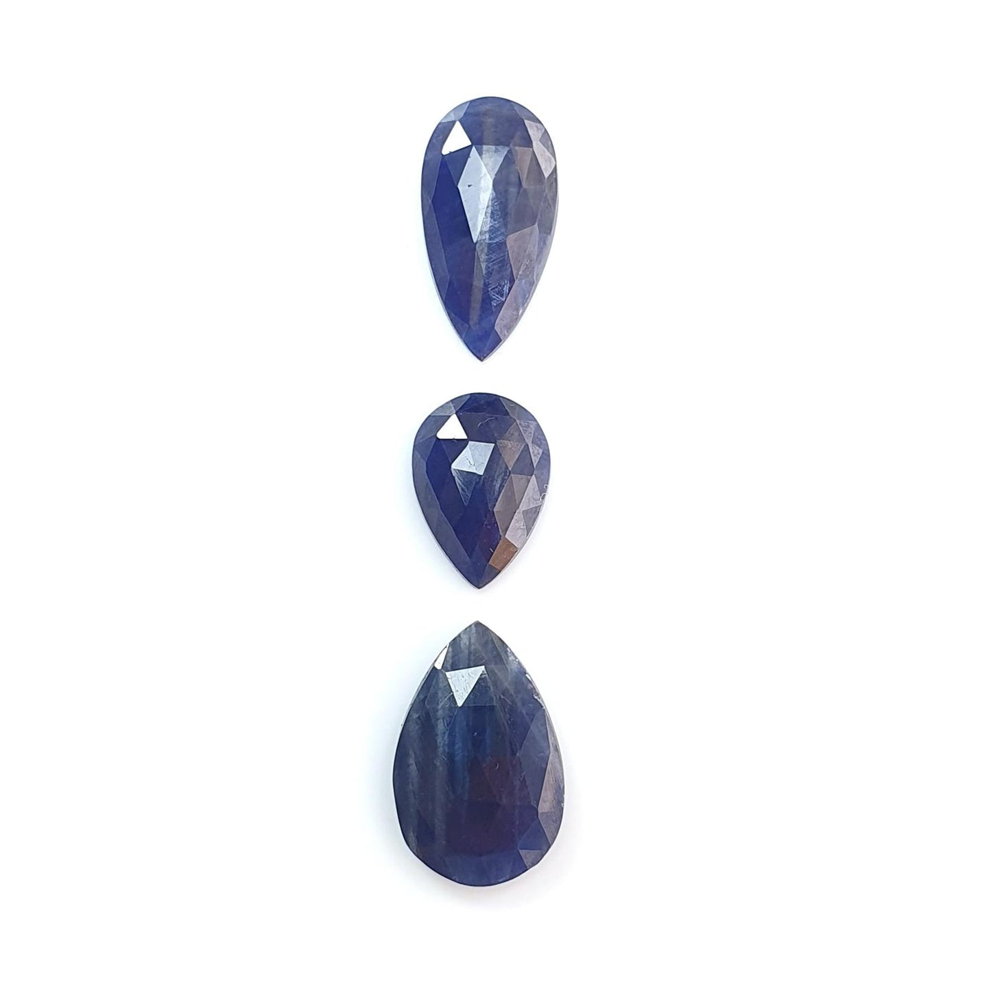 Blue Sapphire Gemstone Rose Cut Slices: Natural Untreated Unheated Sapphire Pear, Cushion Shape 3pcs Set for Jewelry September Birthstone