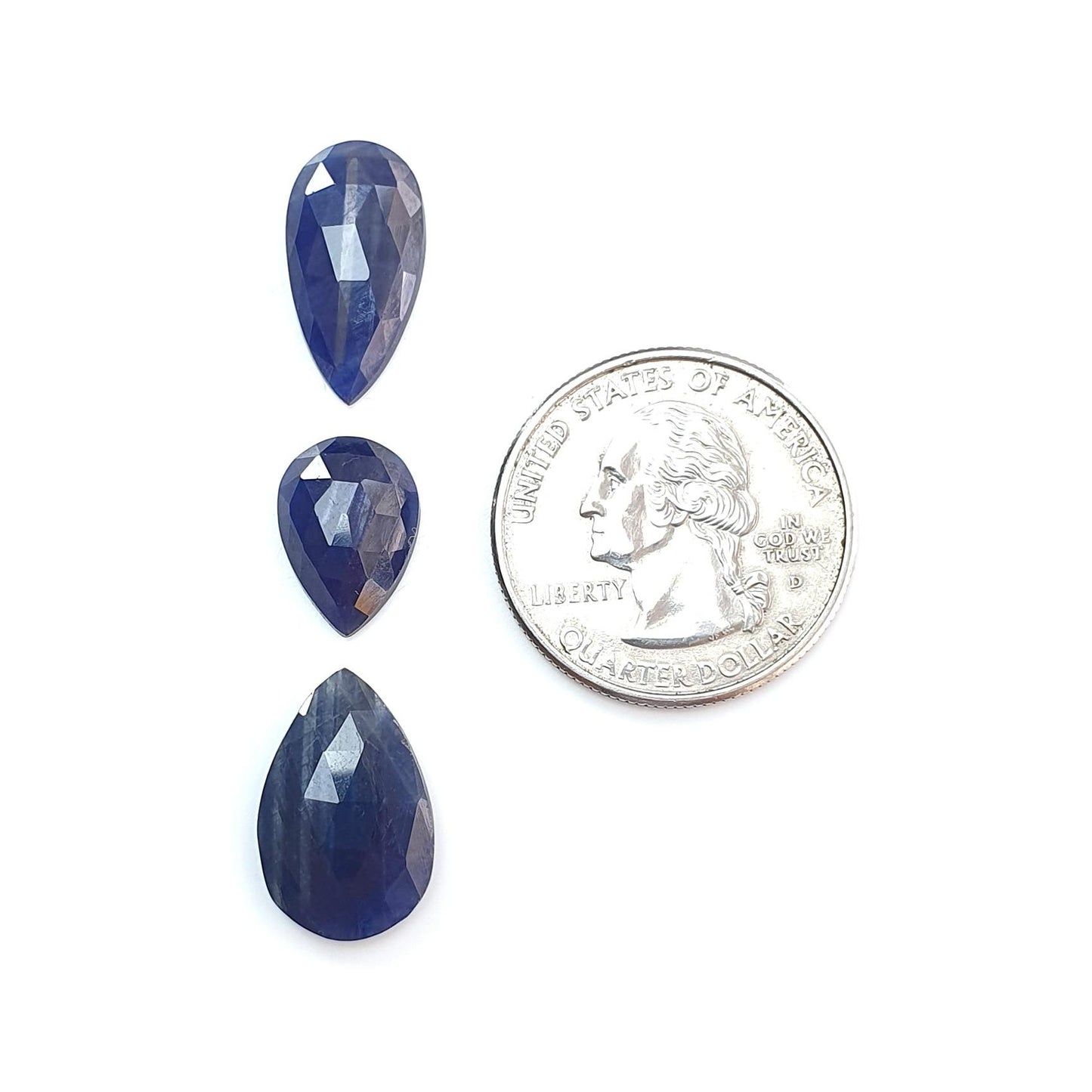 Blue Sapphire Gemstone Rose Cut Slices: Natural Untreated Unheated Sapphire Pear, Cushion Shape 3pcs Set for Jewelry September Birthstone