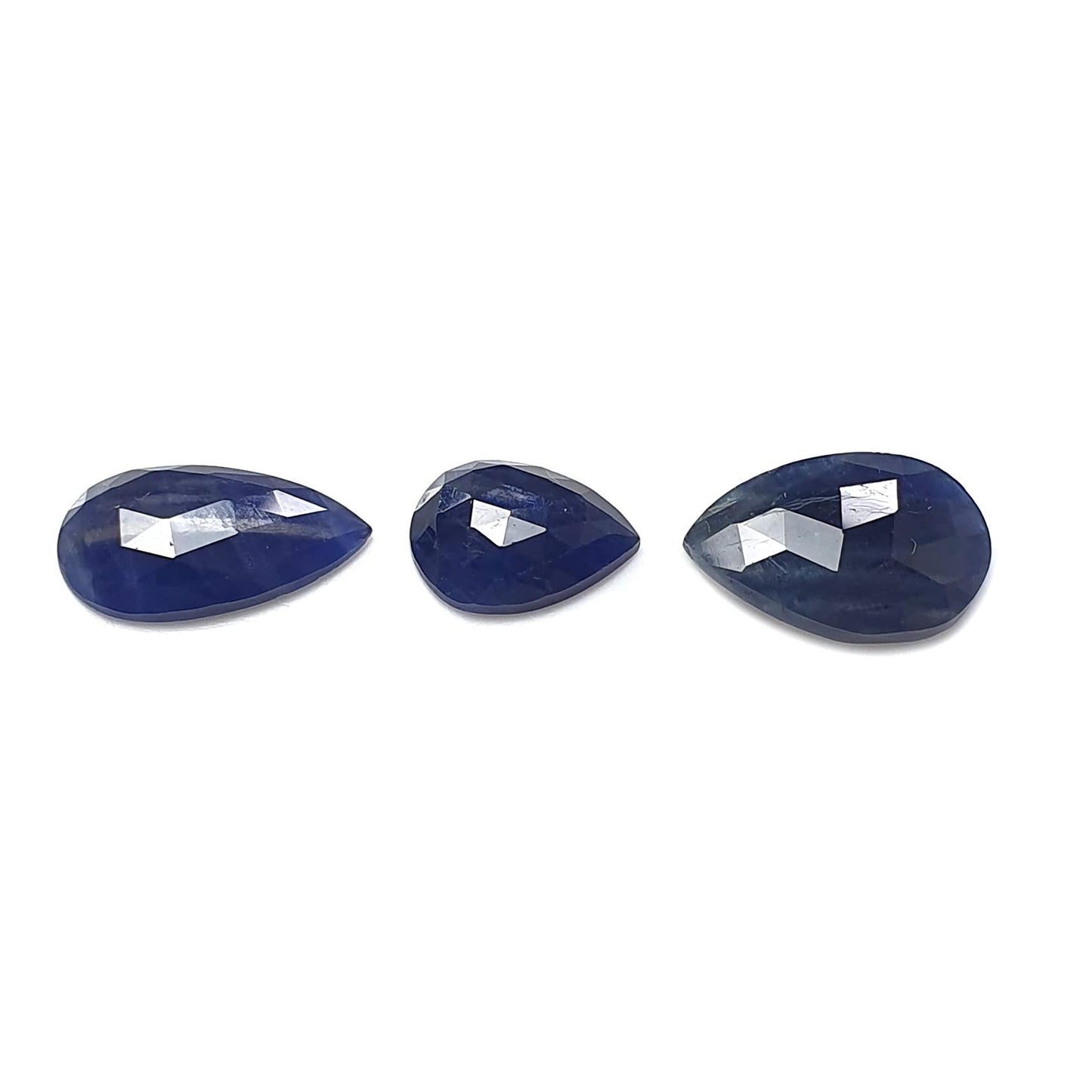 Blue Sapphire Gemstone Rose Cut Slices: Natural Untreated Unheated Sapphire Pear, Cushion Shape 3pcs Set for Jewelry September Birthstone