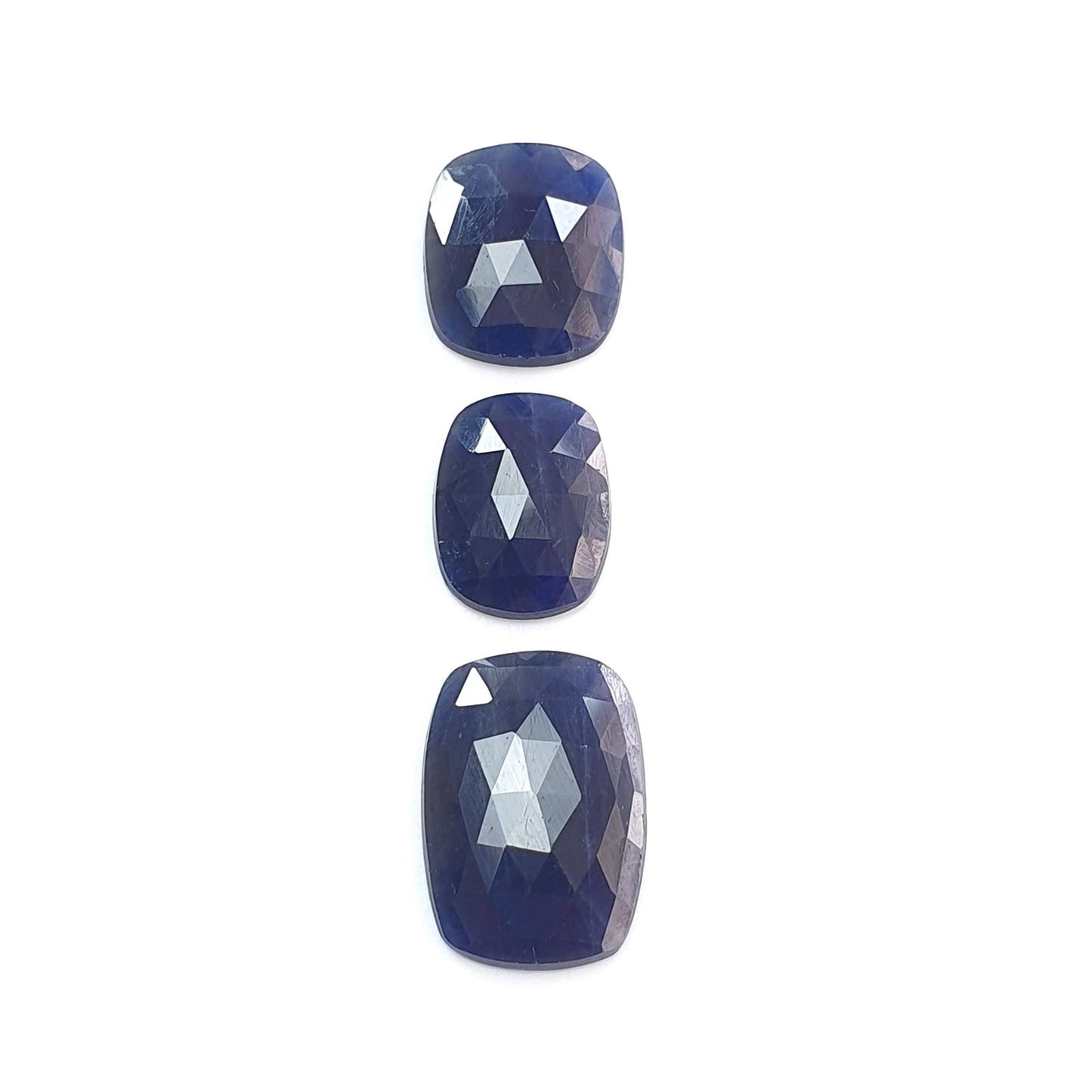 Blue Sapphire Gemstone Rose Cut Slices: Natural Untreated Unheated Sapphire Pear, Cushion Shape 3pcs Set for Jewelry September Birthstone