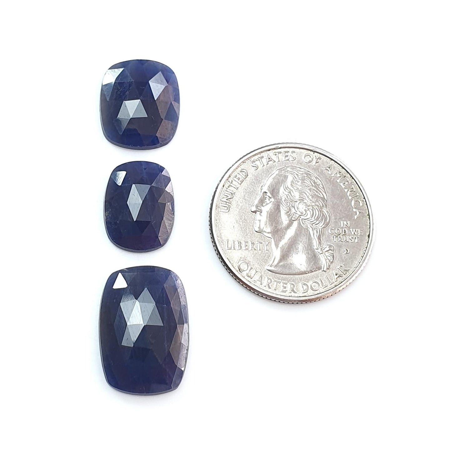 Blue Sapphire Gemstone Rose Cut Slices: Natural Untreated Unheated Sapphire Pear, Cushion Shape 3pcs Set for Jewelry September Birthstone