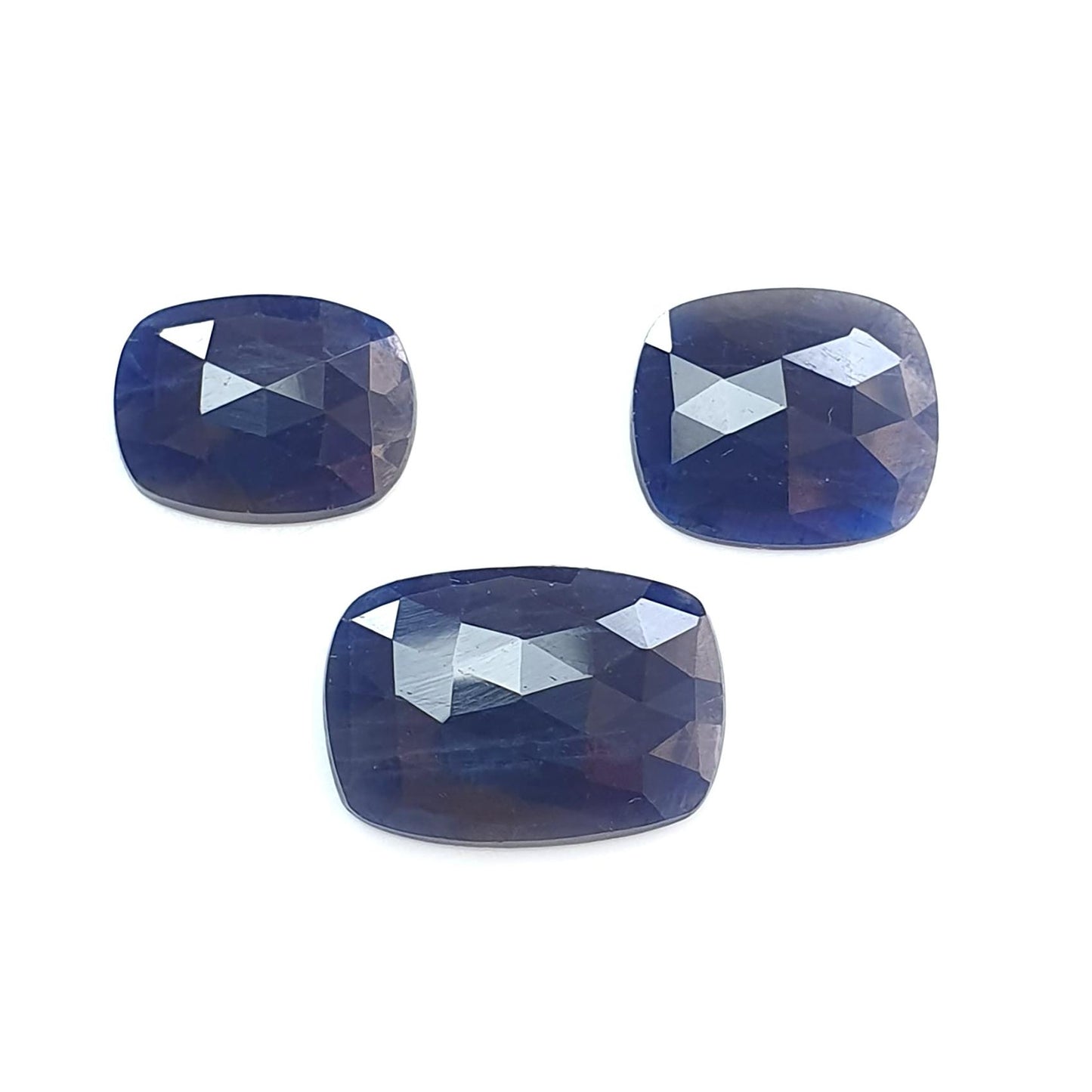 Blue Sapphire Gemstone Rose Cut Slices: Natural Untreated Unheated Sapphire Pear, Cushion Shape 3pcs Set for Jewelry September Birthstone