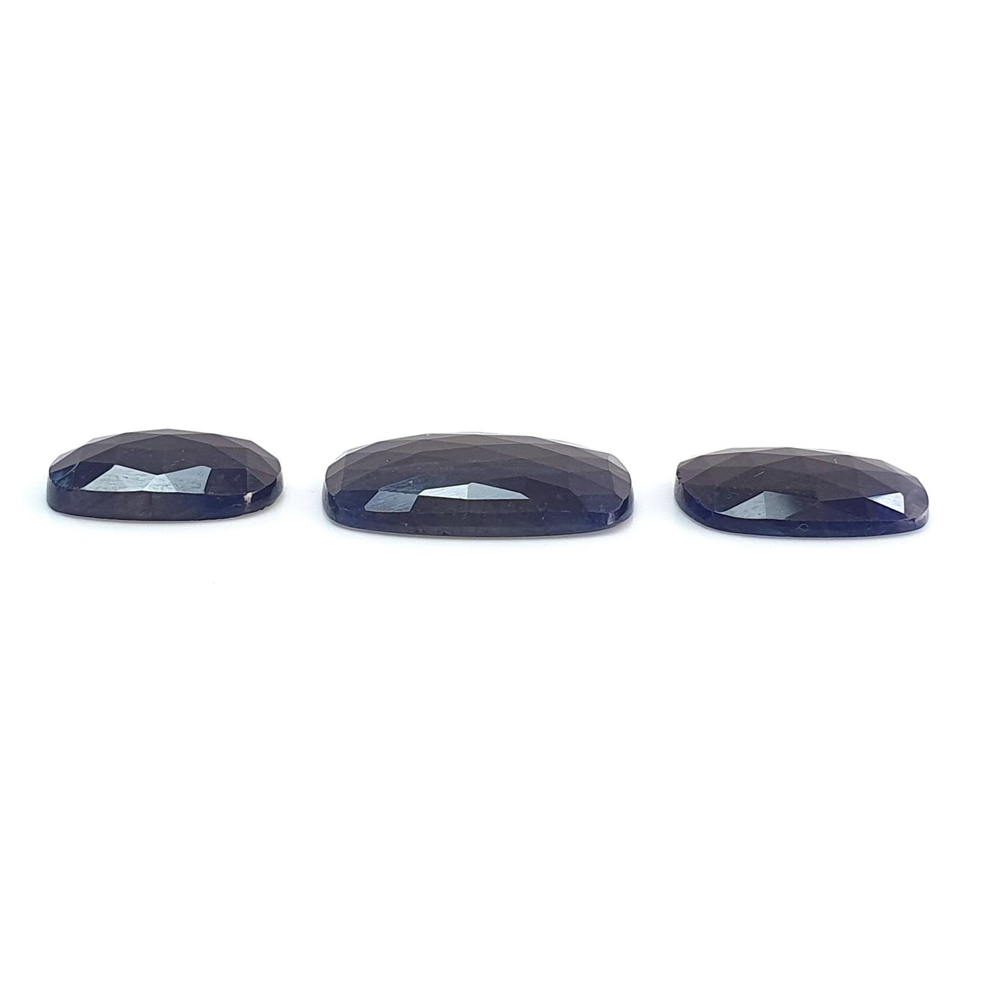 Blue Sapphire Gemstone Rose Cut Slices: Natural Untreated Unheated Sapphire Pear, Cushion Shape 3pcs Set for Jewelry September Birthstone