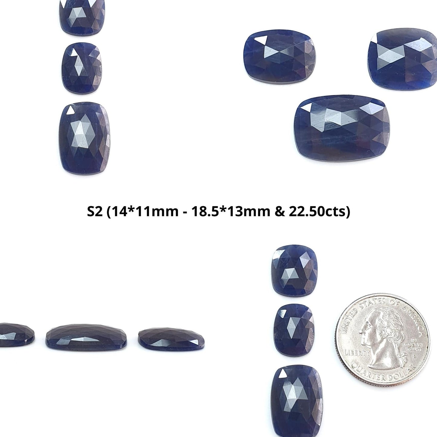 Blue Sapphire Gemstone Rose Cut Slices: Natural Untreated Unheated Sapphire Pear, Cushion Shape 3pcs Set for Jewelry September Birthstone