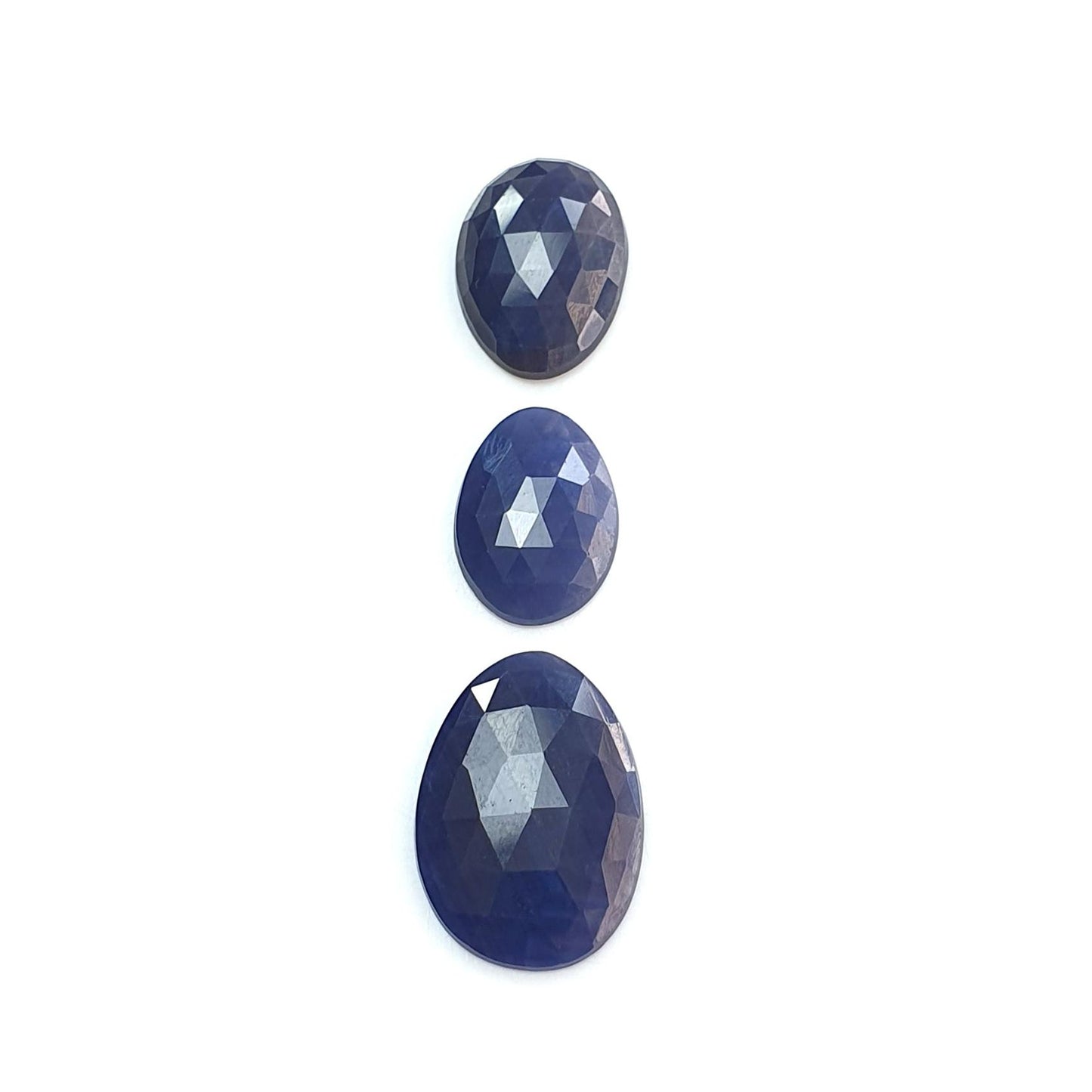 Blue Sapphire Gemstone Rose Cut Slices: Natural Untreated Unheated Sapphire Fancy Shape 3pcs Set for Jewelry September Birthstone