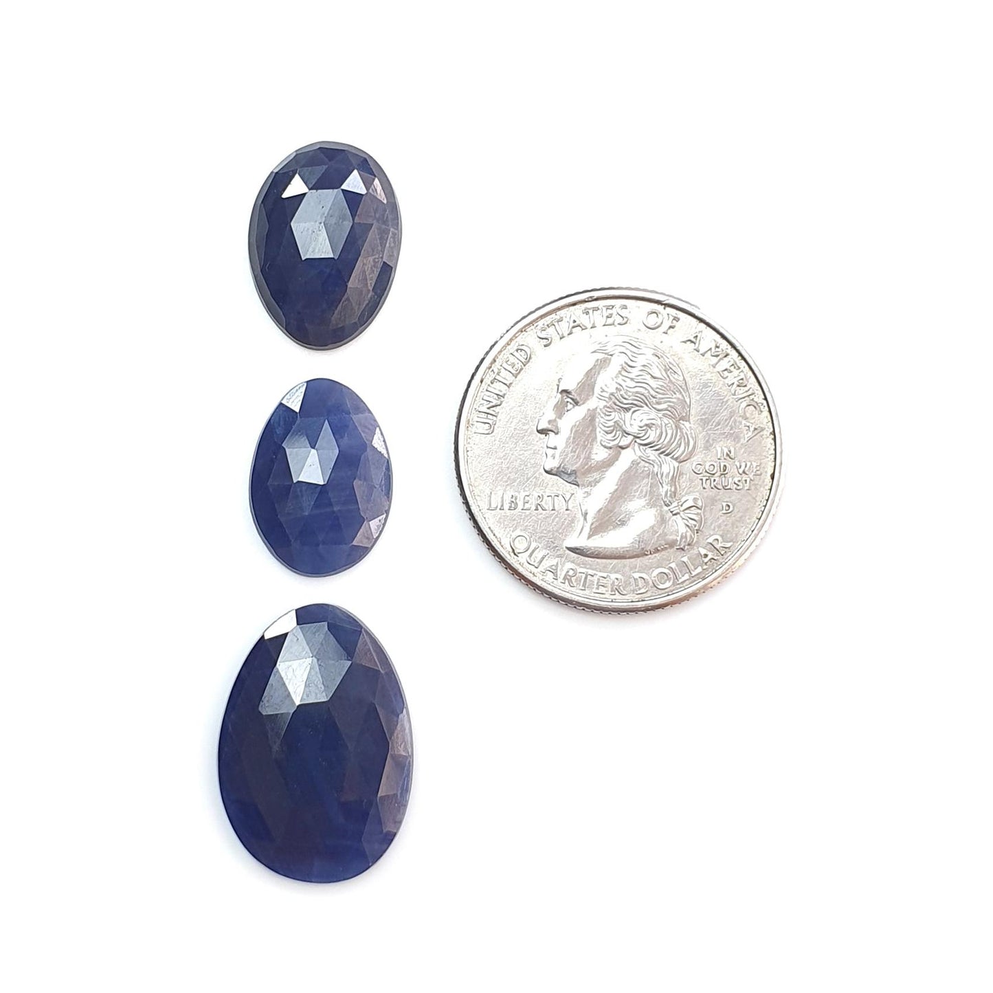 Blue Sapphire Gemstone Rose Cut Slices: Natural Untreated Unheated Sapphire Fancy Shape 3pcs Set for Jewelry September Birthstone