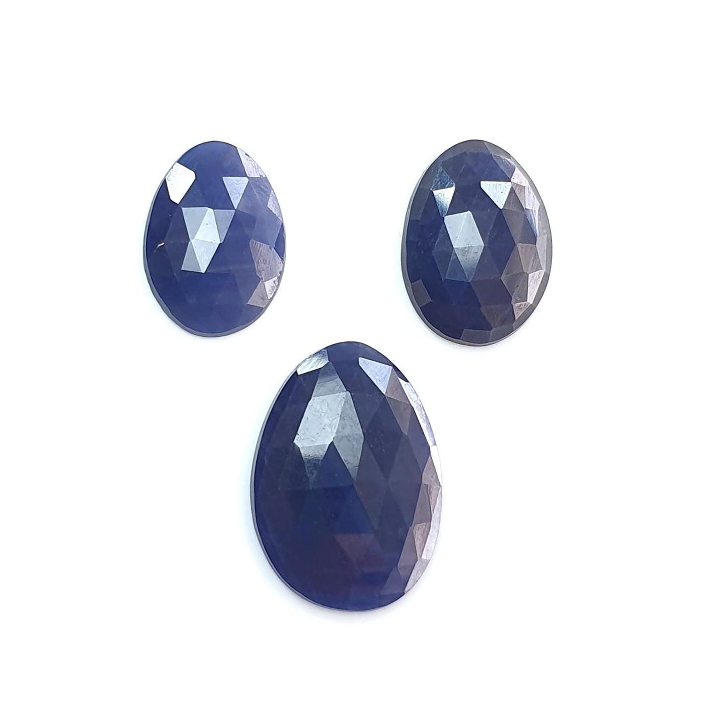 Blue Sapphire Gemstone Rose Cut Slices: Natural Untreated Unheated Sapphire Fancy Shape 3pcs Set for Jewelry September Birthstone