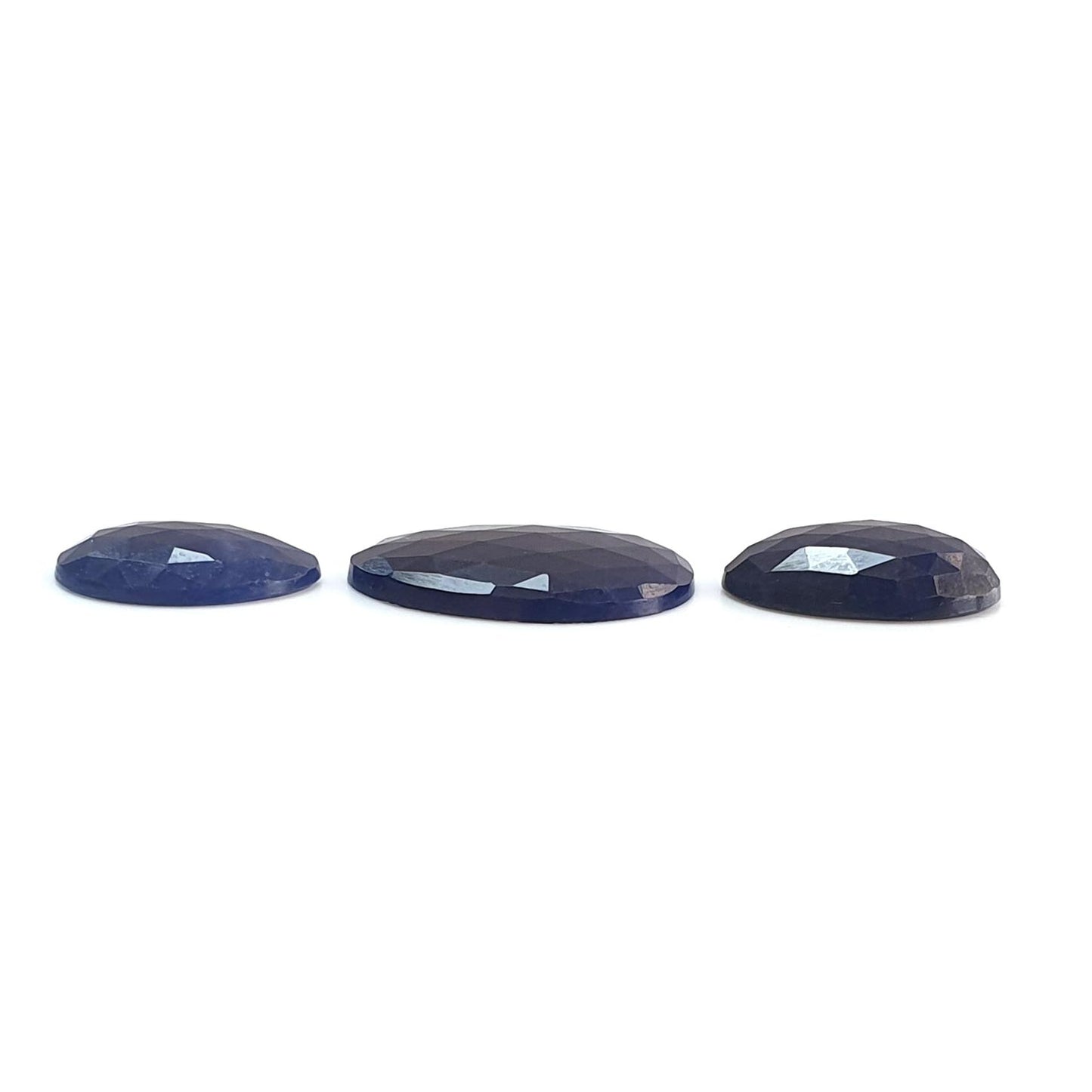 Blue Sapphire Gemstone Rose Cut Slices: Natural Untreated Unheated Sapphire Fancy Shape 3pcs Set for Jewelry September Birthstone
