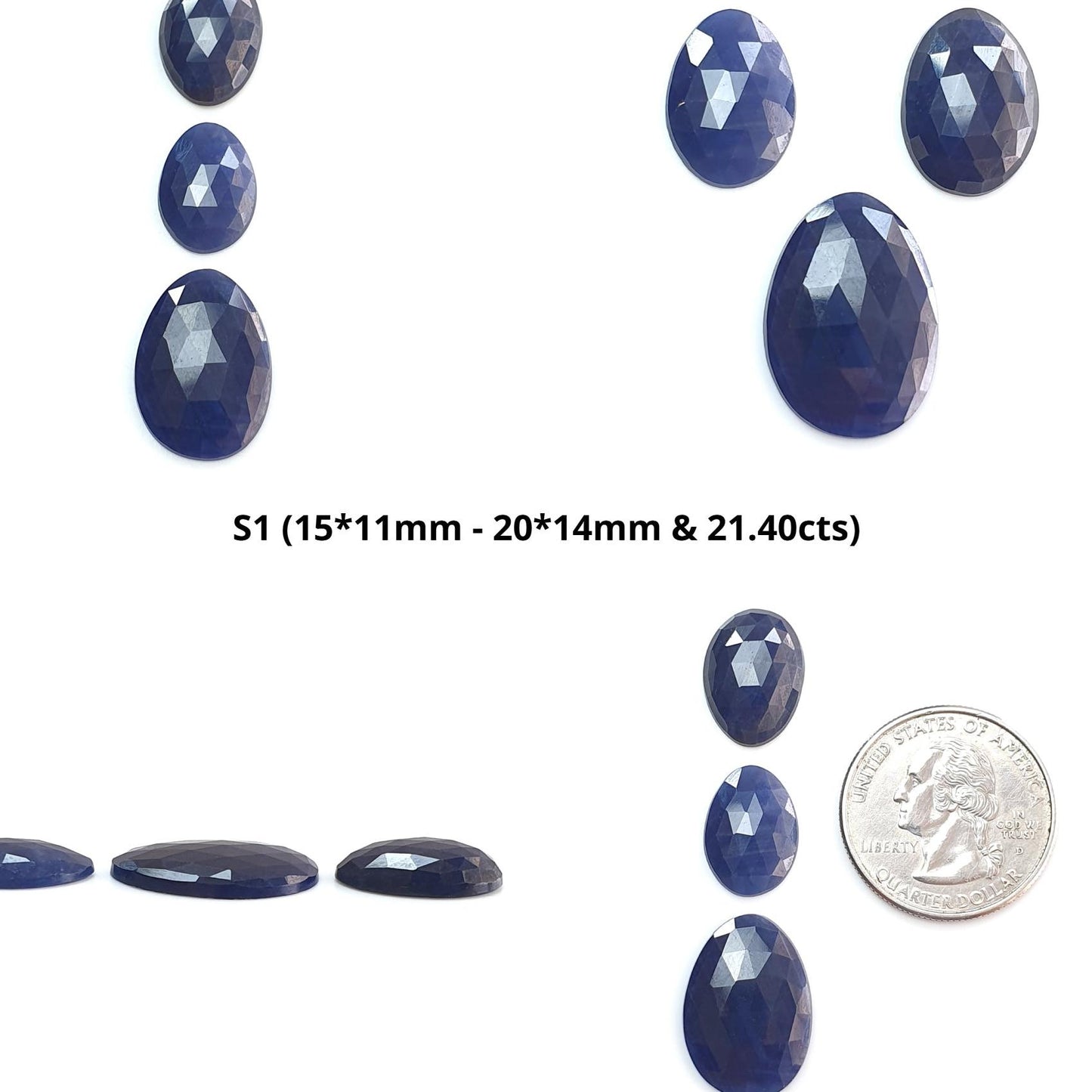 Blue Sapphire Gemstone Rose Cut Slices: Natural Untreated Unheated Sapphire Fancy Shape 3pcs Set for Jewelry September Birthstone