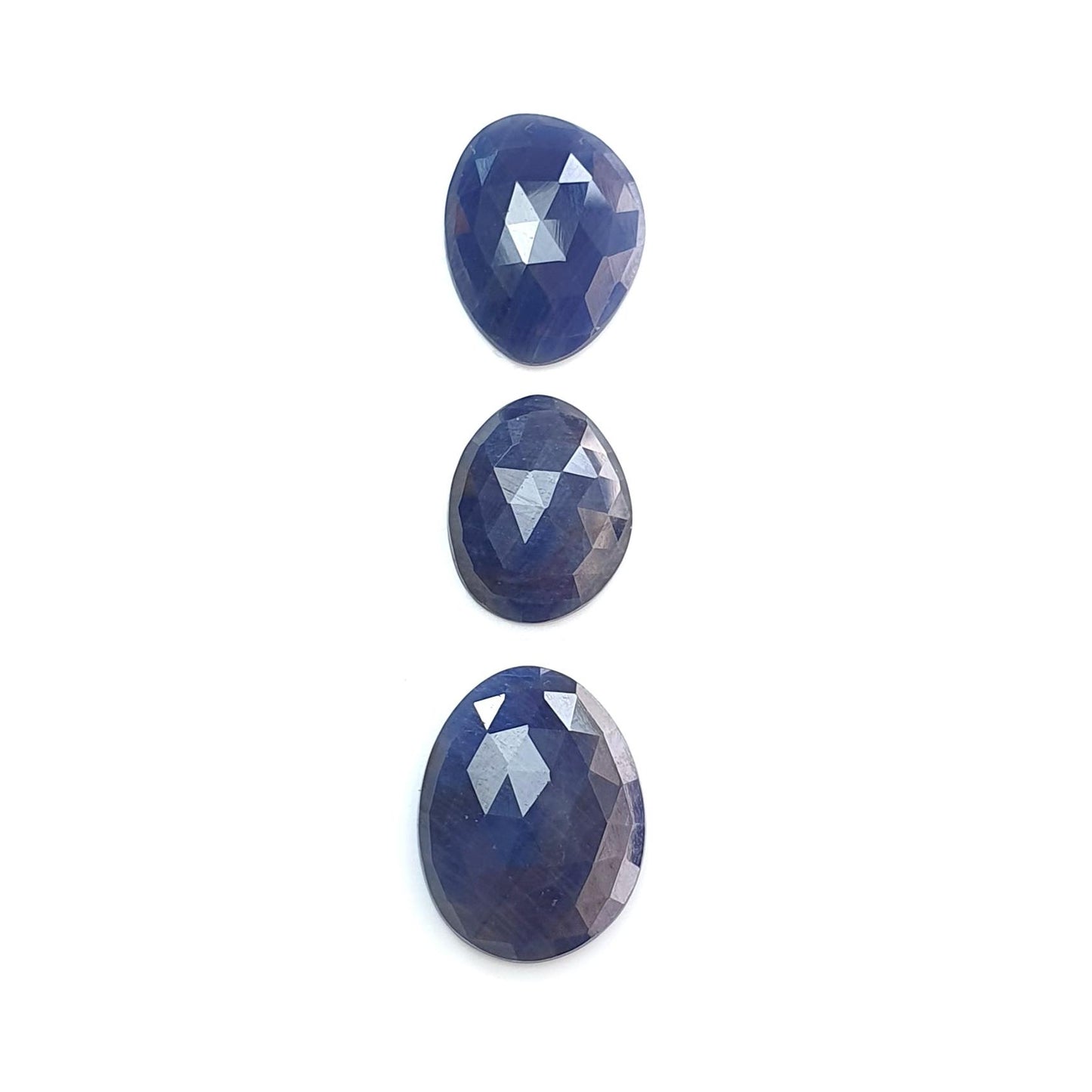 Blue Sapphire Gemstone Rose Cut Slices: Natural Untreated Unheated Sapphire Fancy Shape 3pcs Set for Jewelry September Birthstone