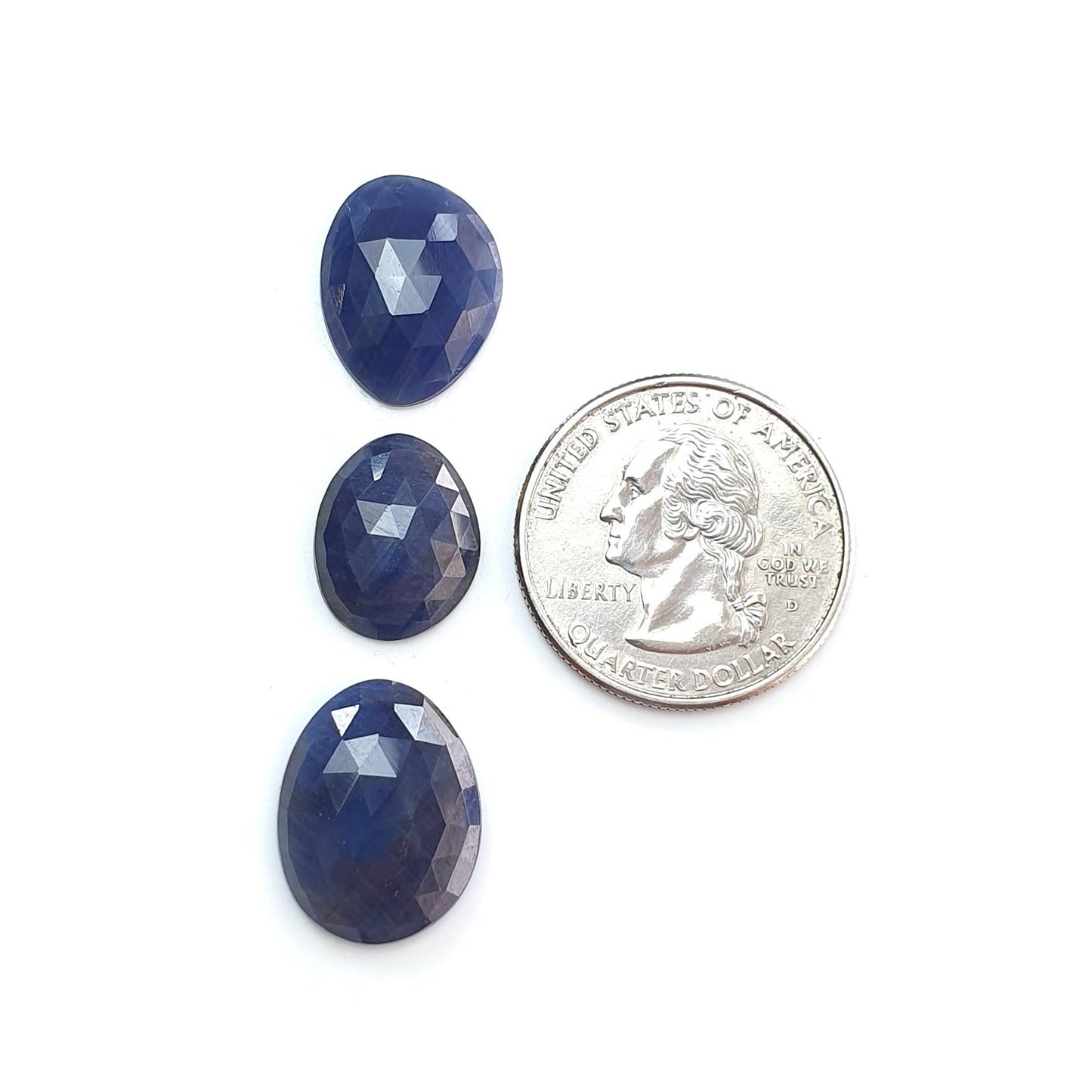 Blue Sapphire Gemstone Rose Cut Slices: Natural Untreated Unheated Sapphire Fancy Shape 3pcs Set for Jewelry September Birthstone