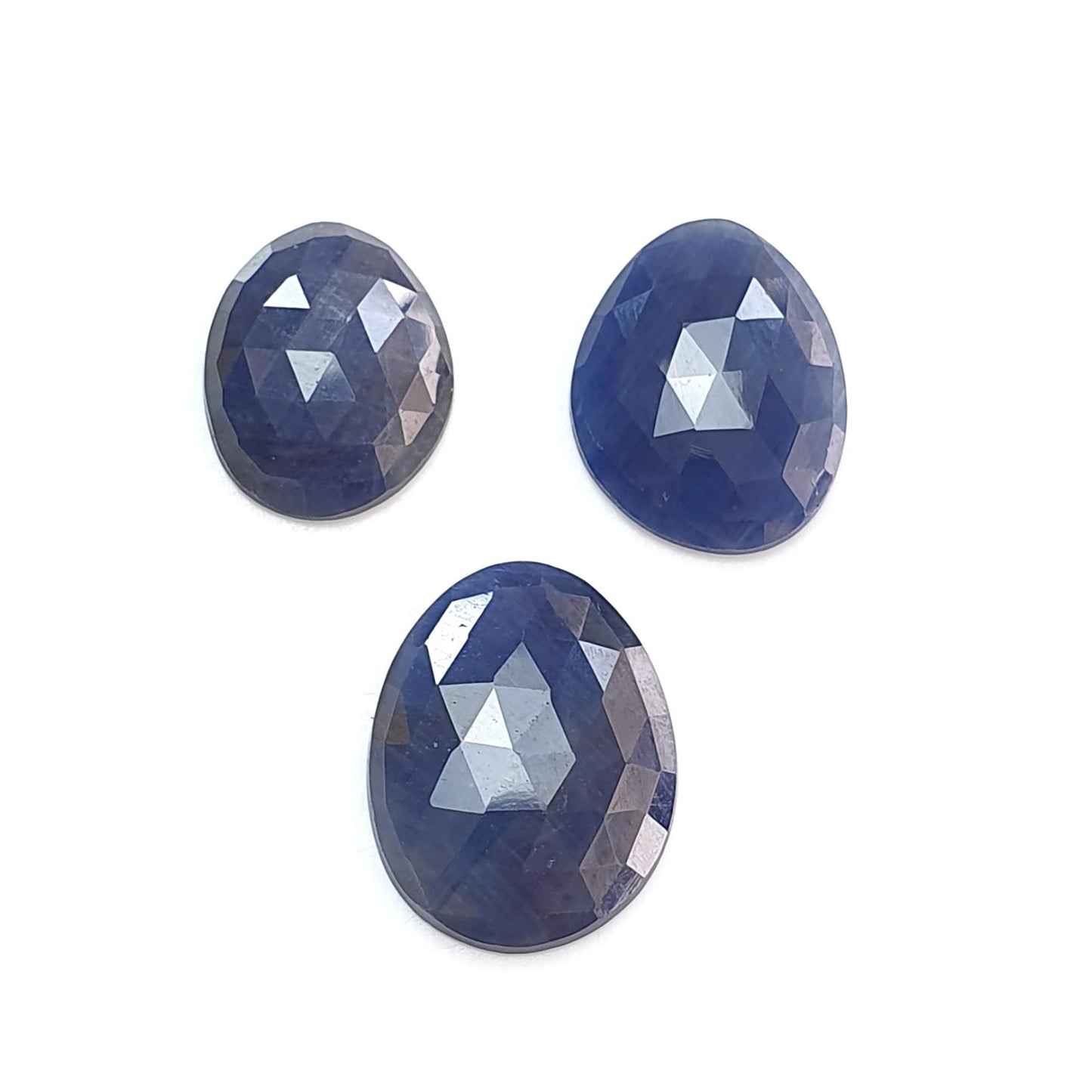 Blue Sapphire Gemstone Rose Cut Slices: Natural Untreated Unheated Sapphire Fancy Shape 3pcs Set for Jewelry September Birthstone