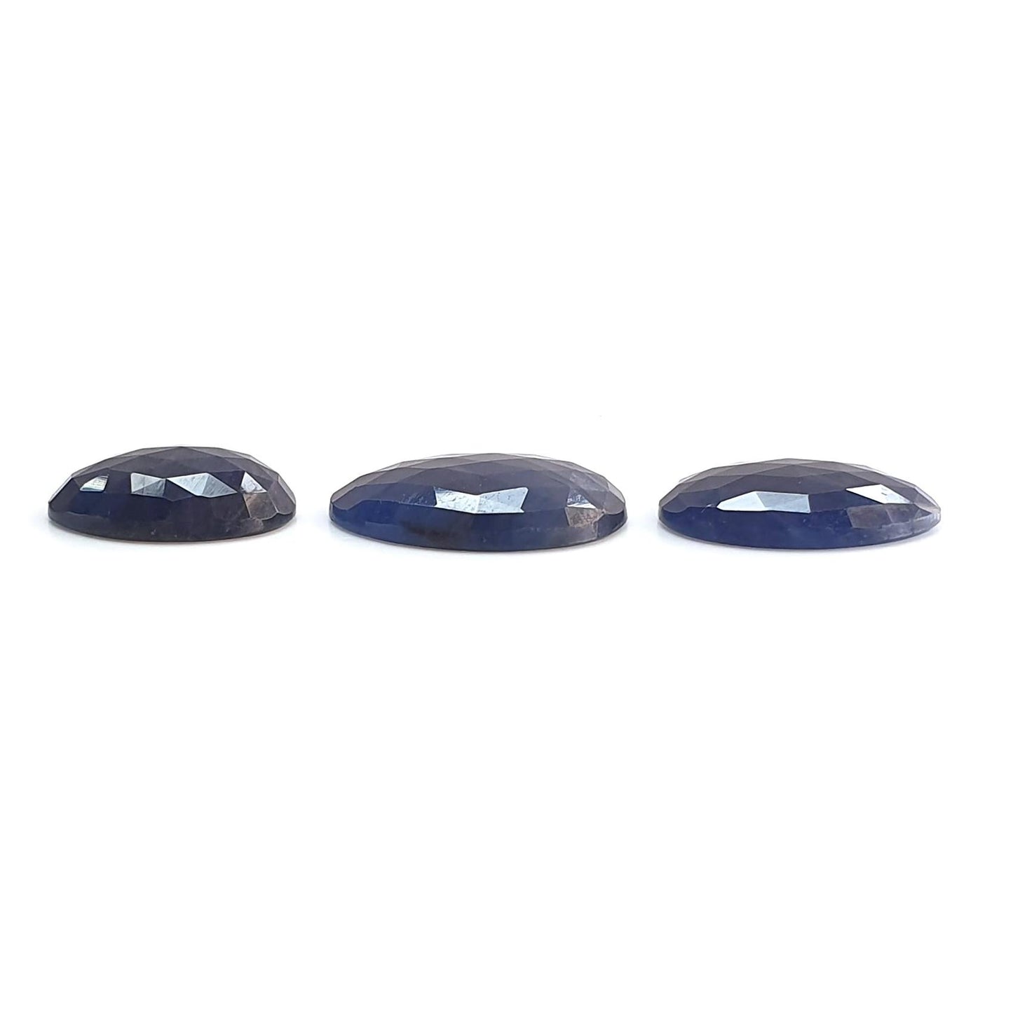 Blue Sapphire Gemstone Rose Cut Slices: Natural Untreated Unheated Sapphire Fancy Shape 3pcs Set for Jewelry September Birthstone
