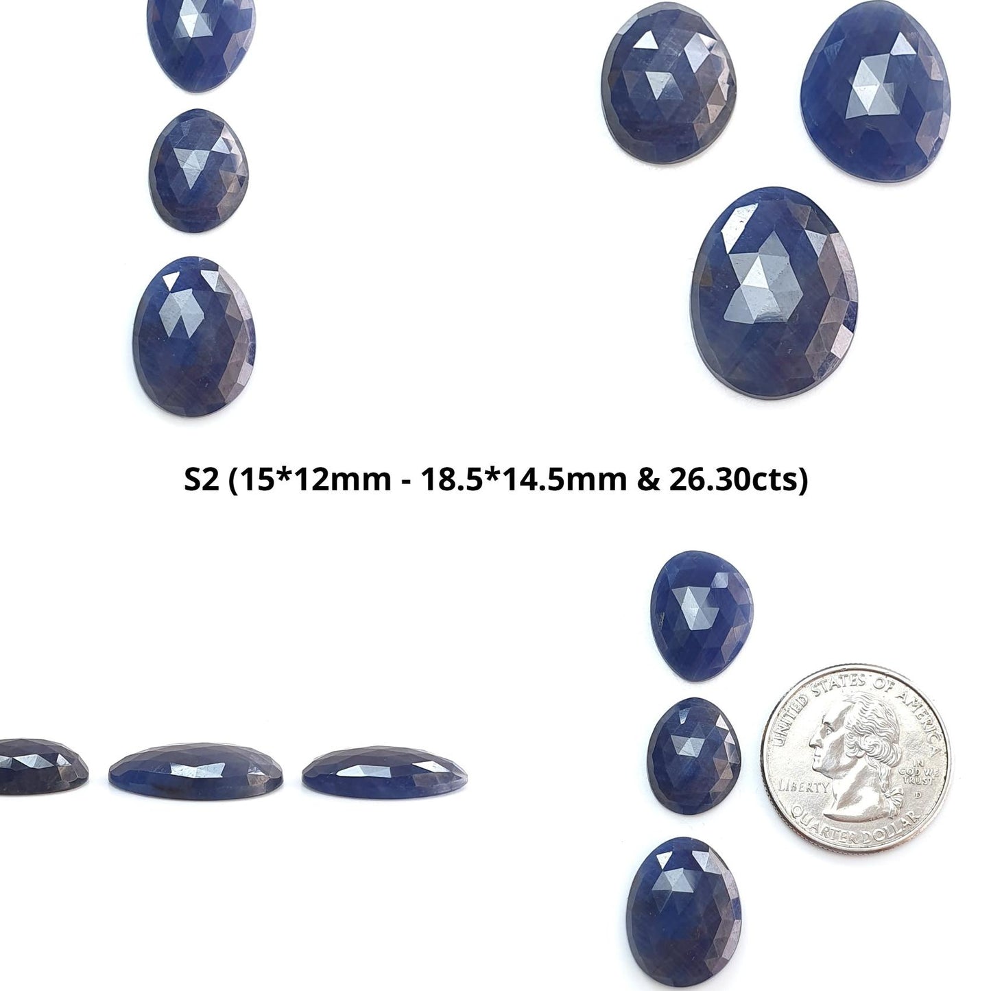 Blue Sapphire Gemstone Rose Cut Slices: Natural Untreated Unheated Sapphire Fancy Shape 3pcs Set for Jewelry September Birthstone