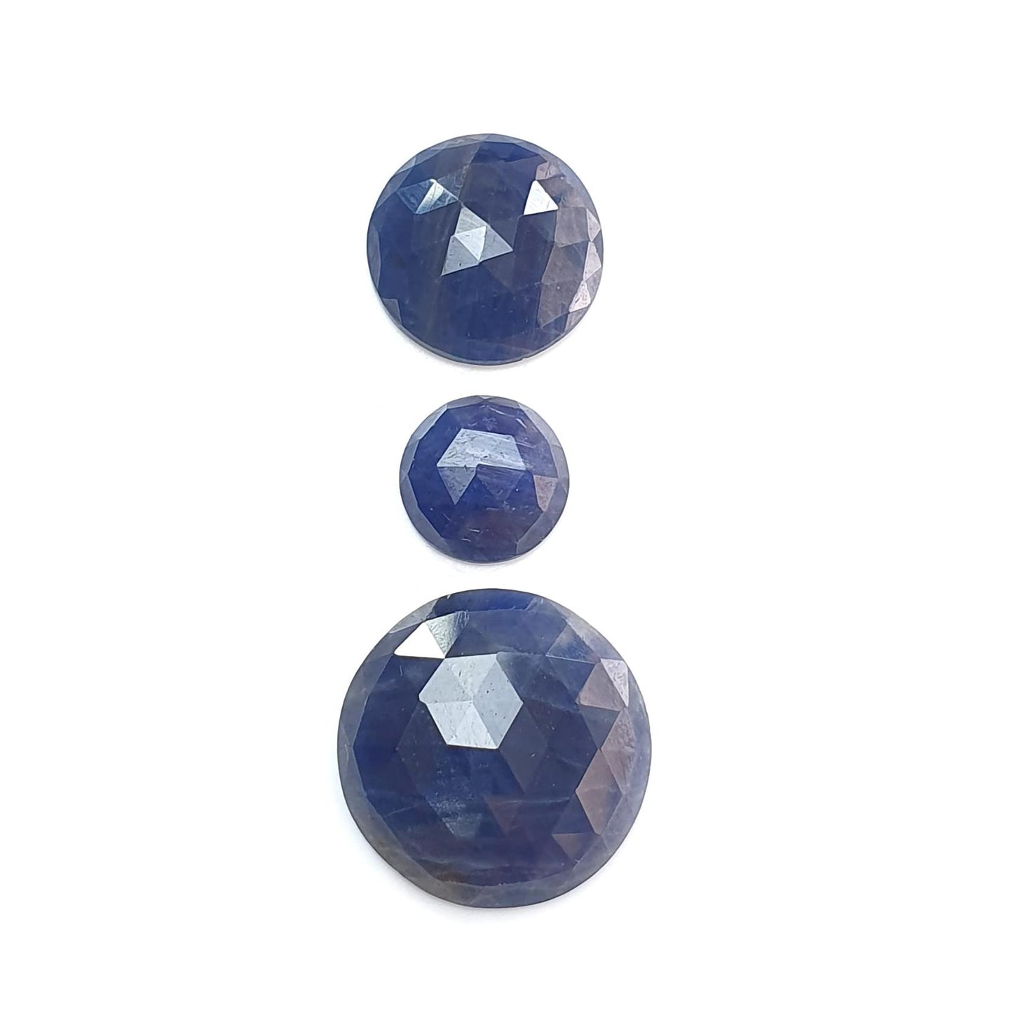 Blue Sapphire Gemstone Rose Cut Slices: Natural Untreated Unheated Sapphire Round, Oval Shape 3pcs Set for Jewelry September Birthstone