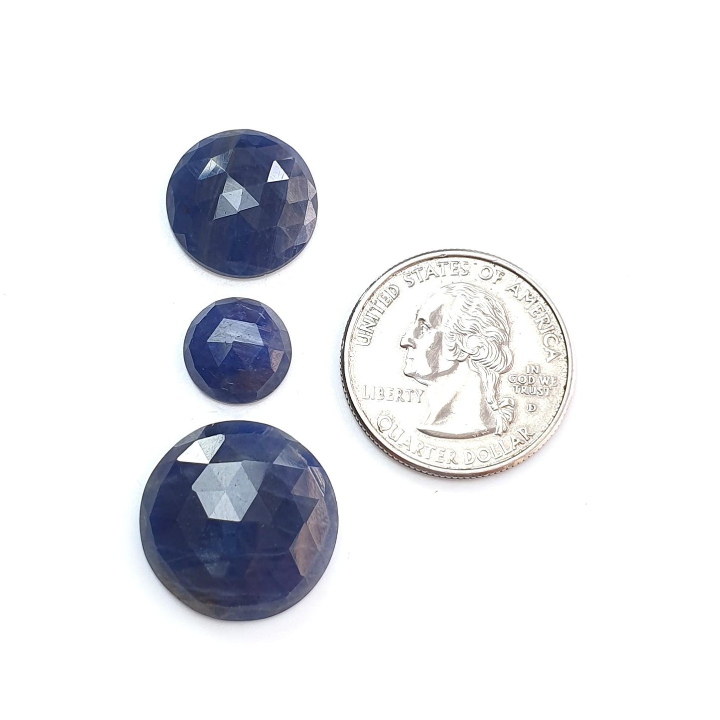 Blue Sapphire Gemstone Rose Cut Slices: Natural Untreated Unheated Sapphire Round, Oval Shape 3pcs Set for Jewelry September Birthstone